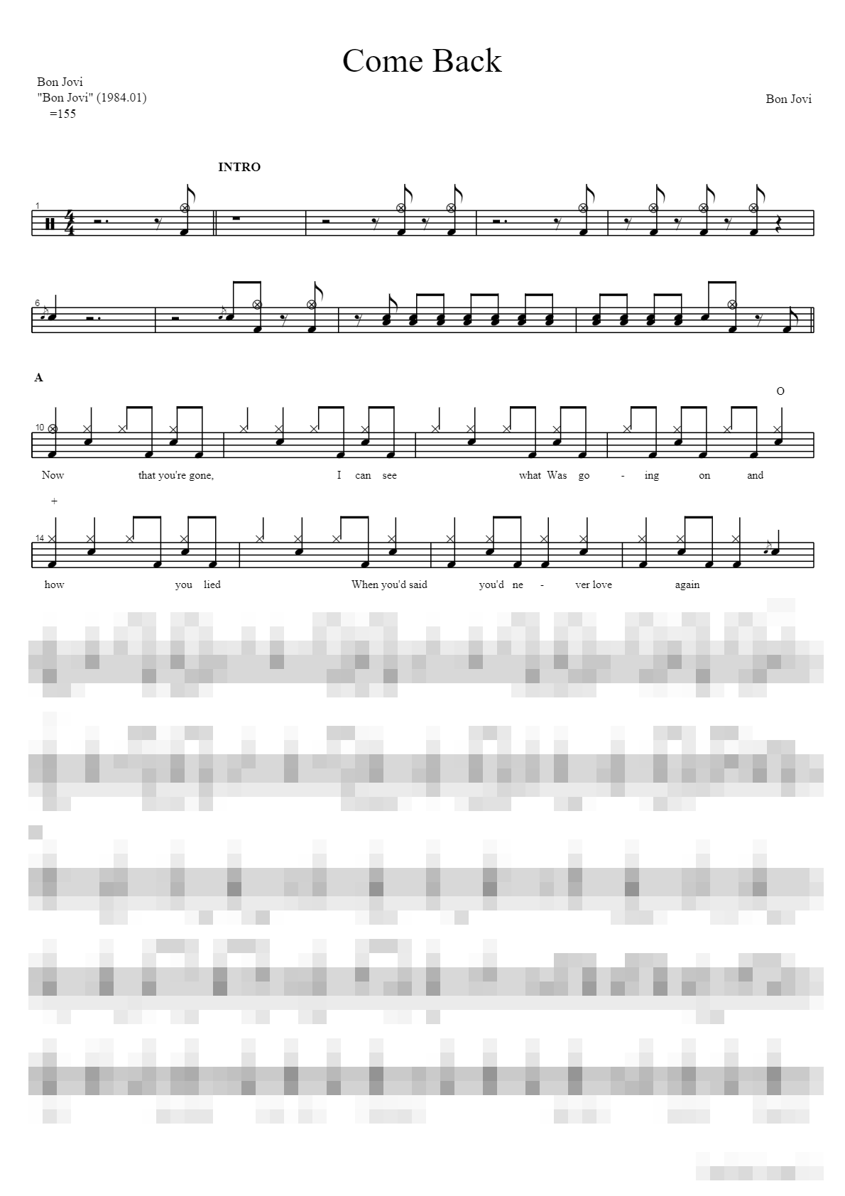Come Back Sheet Music Preview