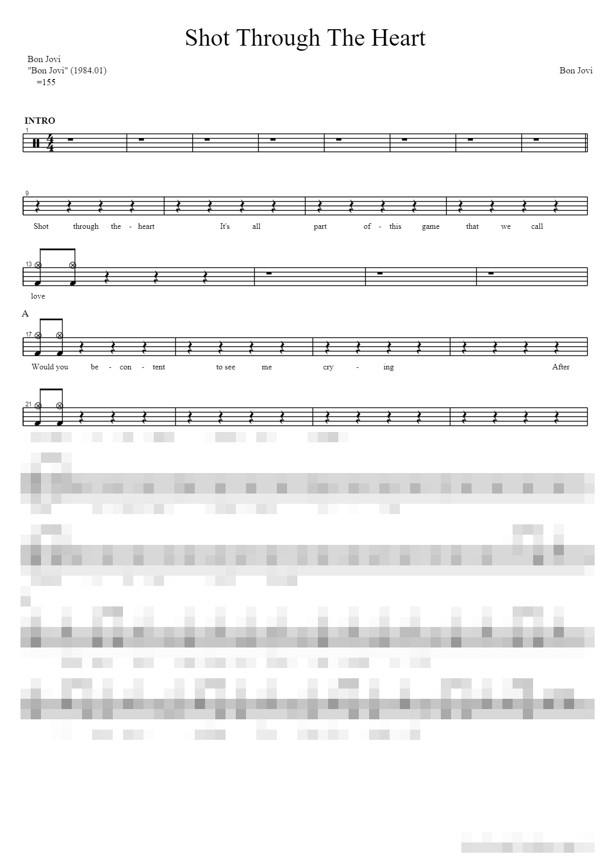 Shot Through The Heart Sheet Music Preview