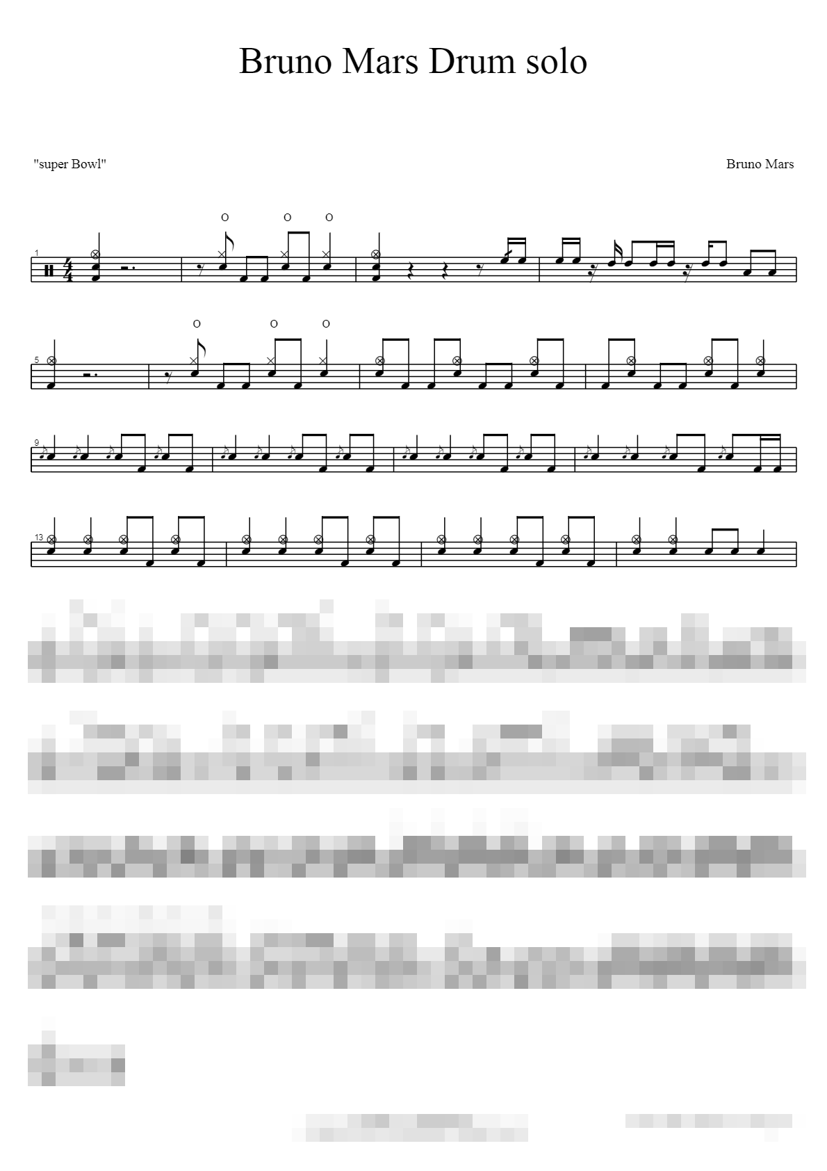 Bruno Mars drum solo Sheet Music Preview