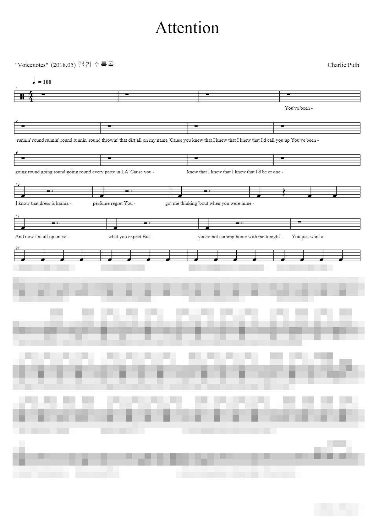 Attention Sheet Music Preview