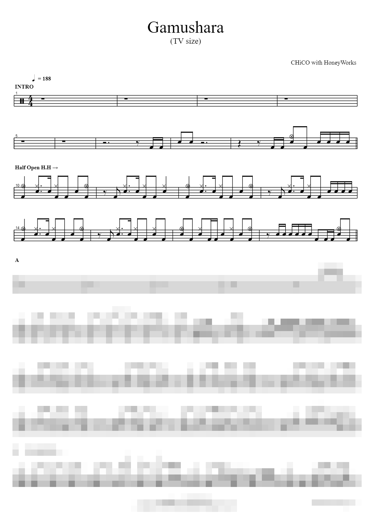 Gamushara (TV size) Sheet Music Preview
