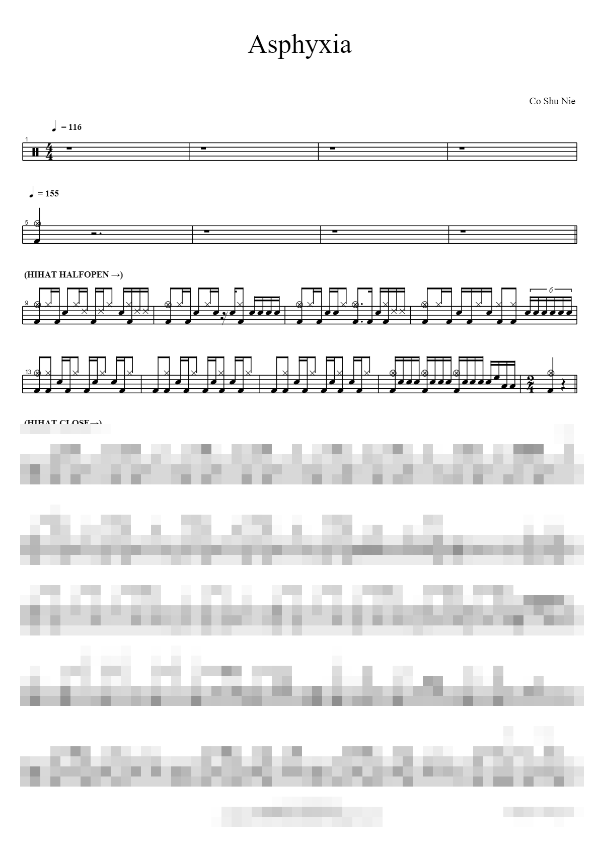 Asphyxia Sheet Music Preview