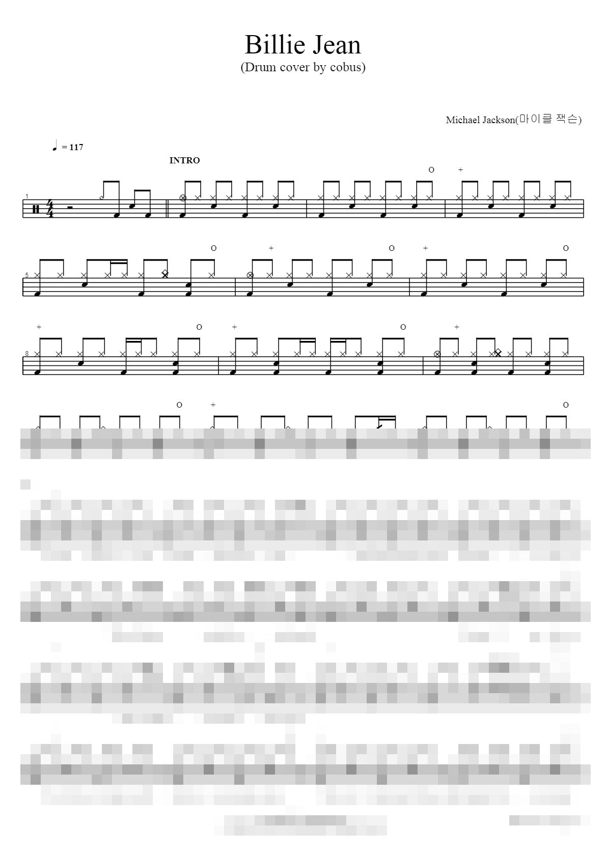 Billie Jean (DRUM COVER BY Cobus) Sheet Music Preview