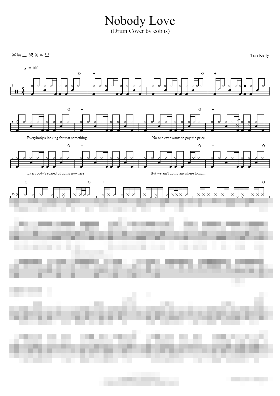 Nobody Love (DRUM COVER BY Cobus) Sheet Music Preview