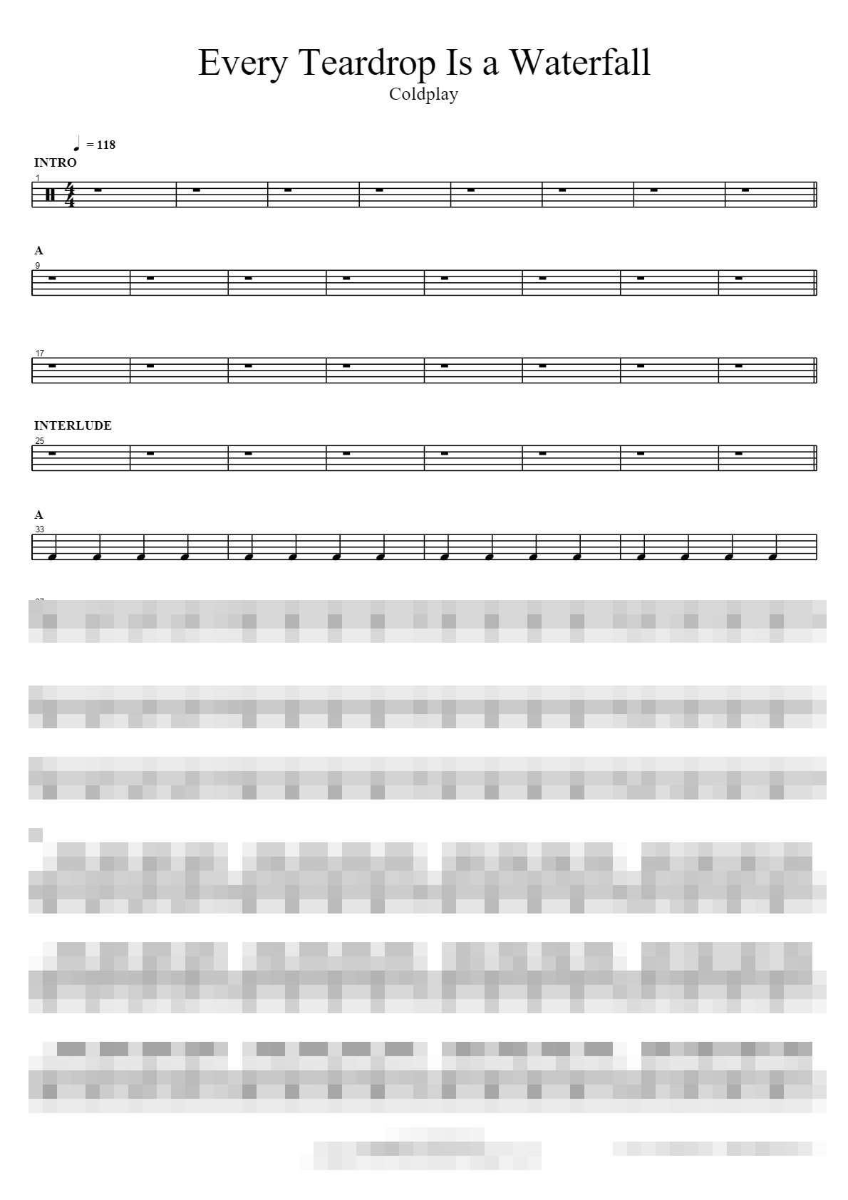 Every Teardrop Is a Waterfall Sheet Music Preview