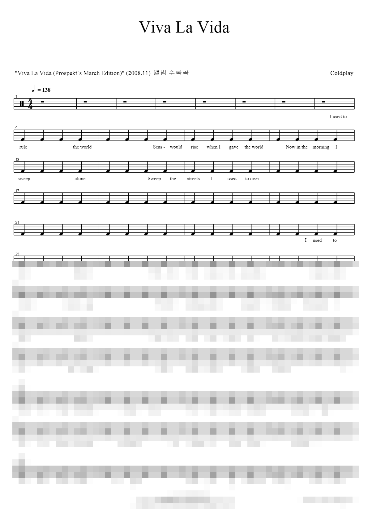Viva La Vida Sheet Music Preview