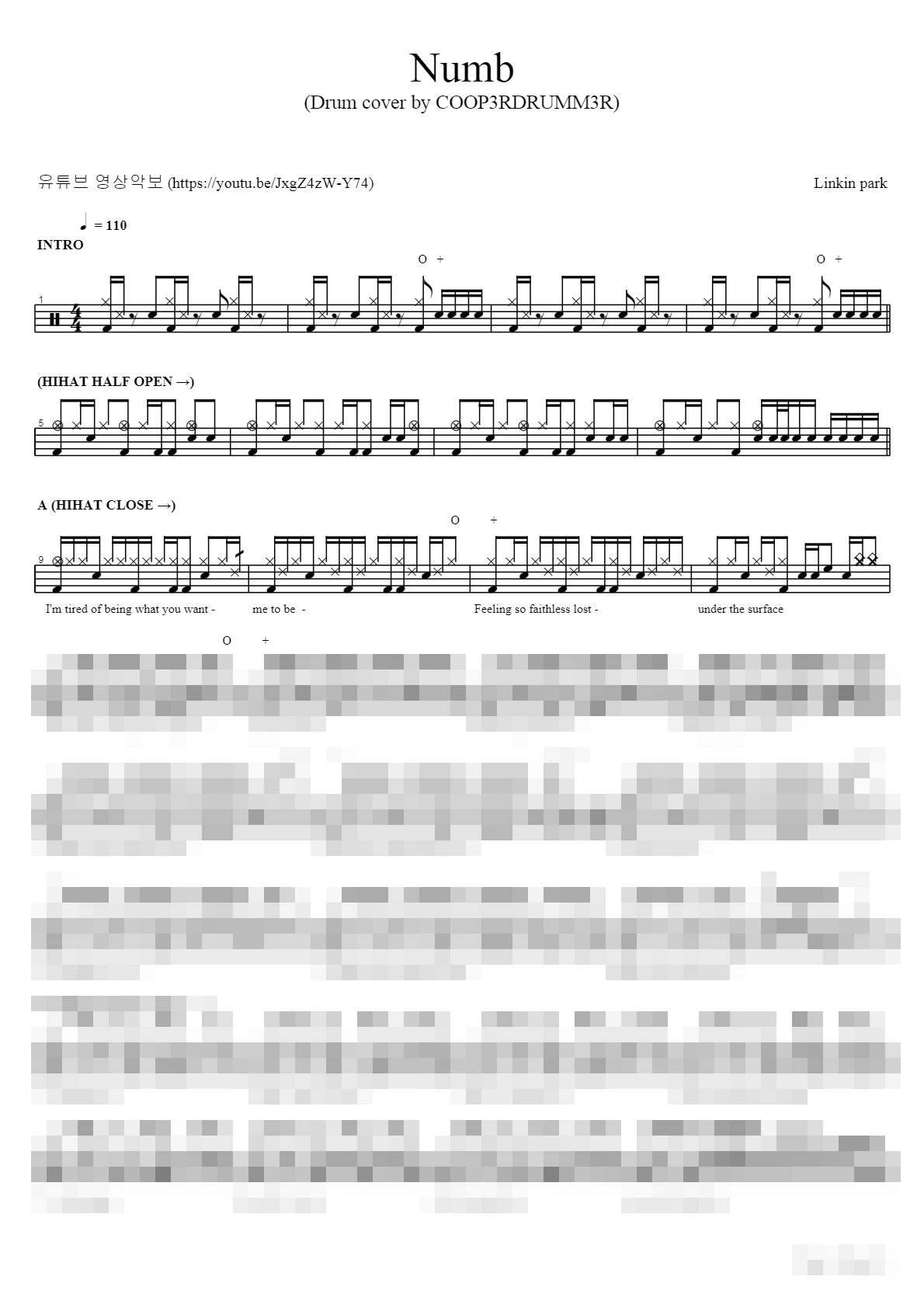 Numb Sheet Music Preview