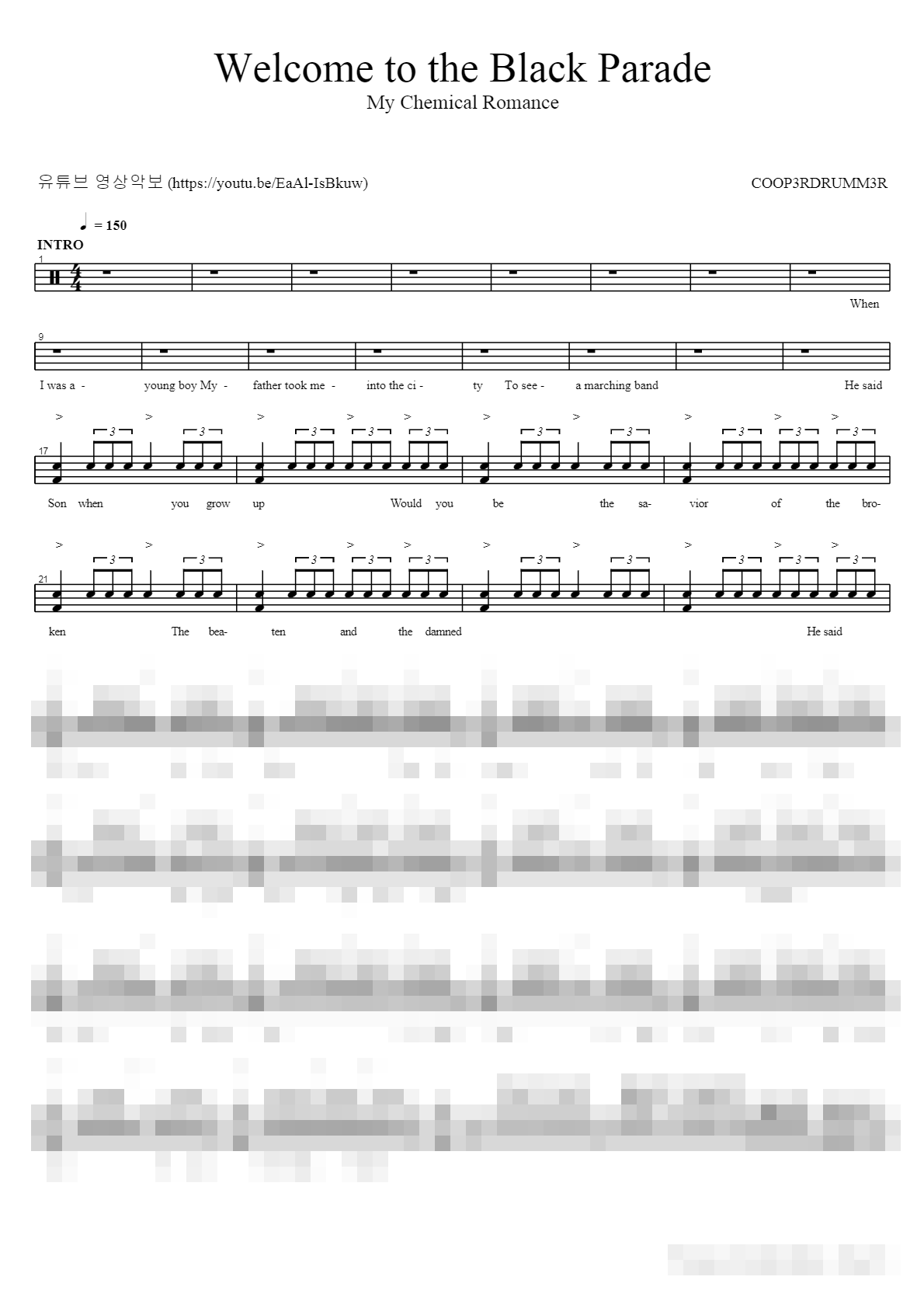 Welcome to the Black Parade Sheet Music Preview