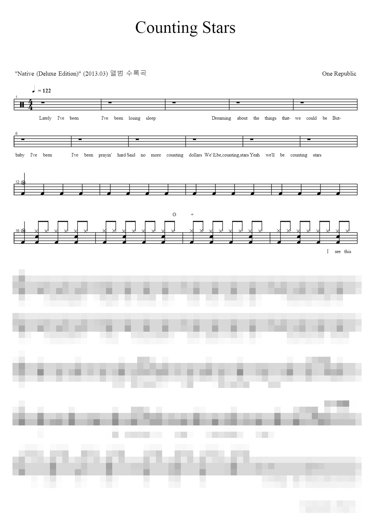 Counting Stars Sheet Music Preview