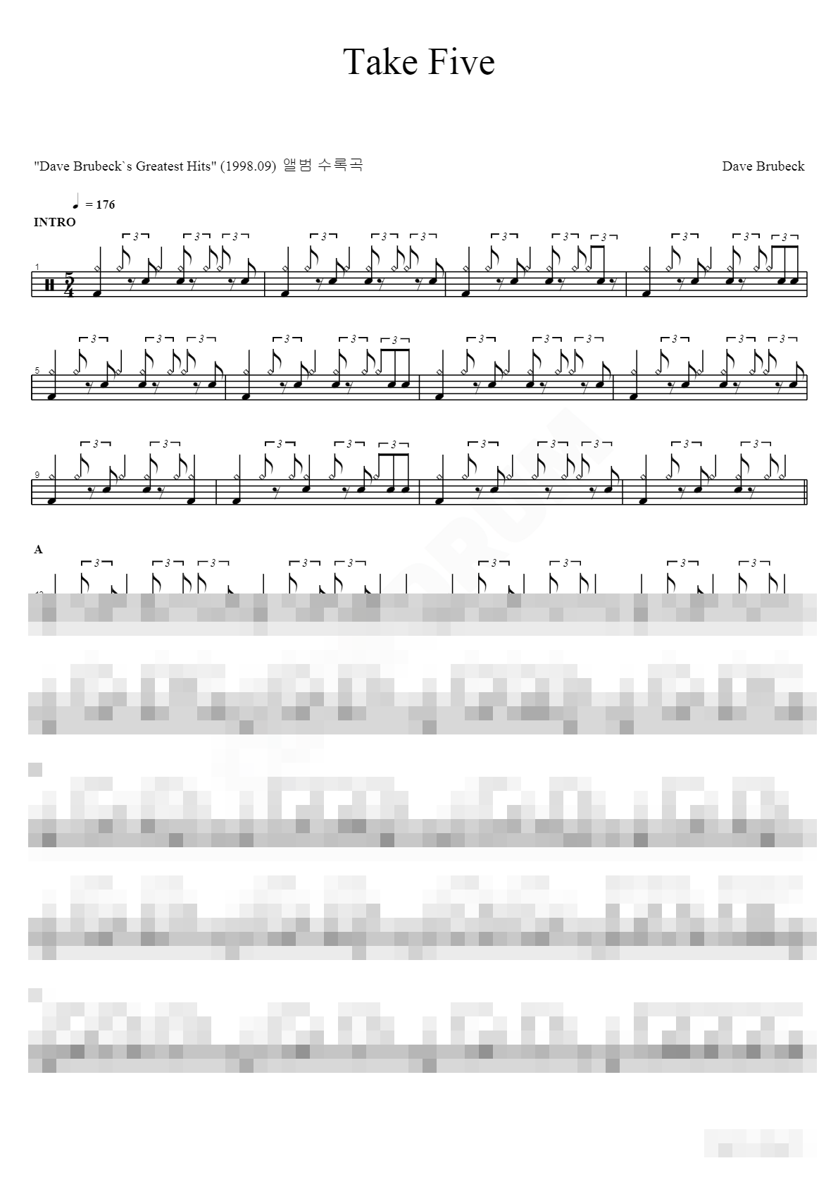 Take Five Sheet Music Preview