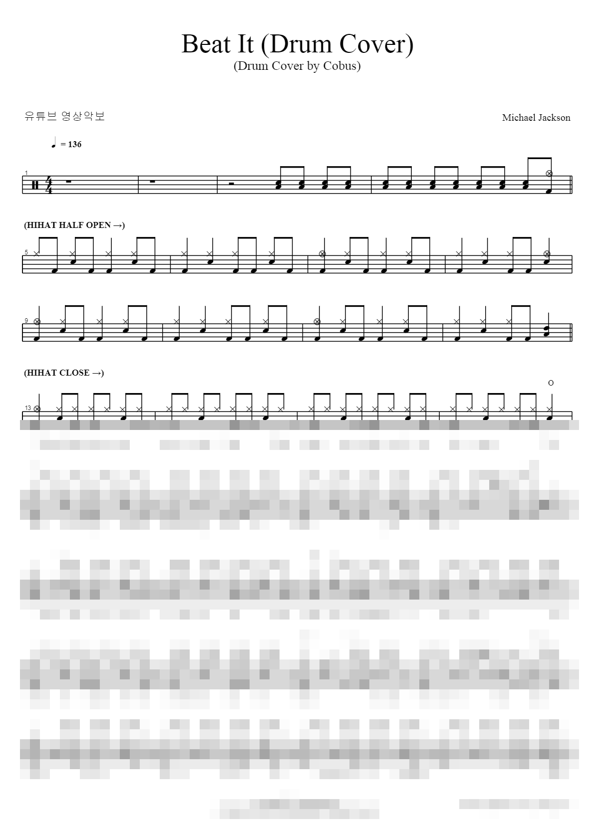 Beat It (DRUM COVER BY Cobus) Sheet Music Preview