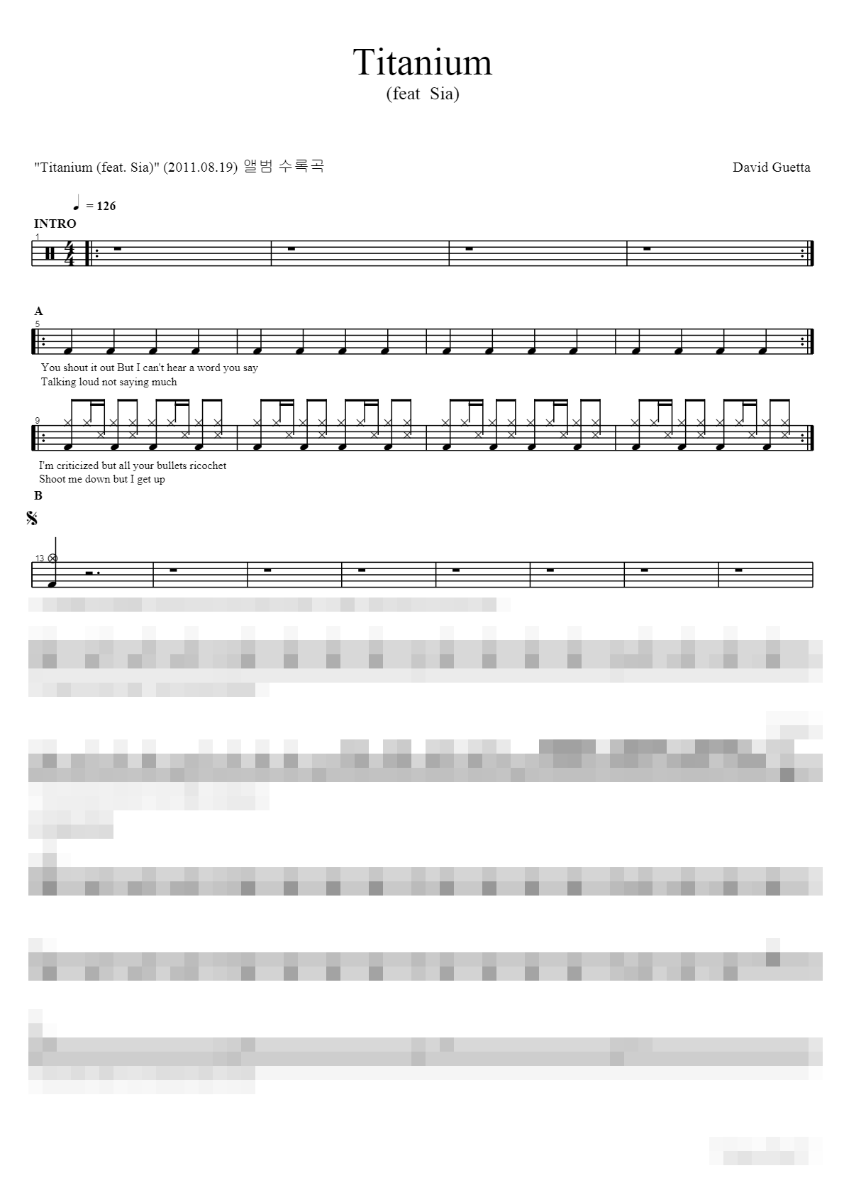Titanium (feat Sia) Sheet Music Preview