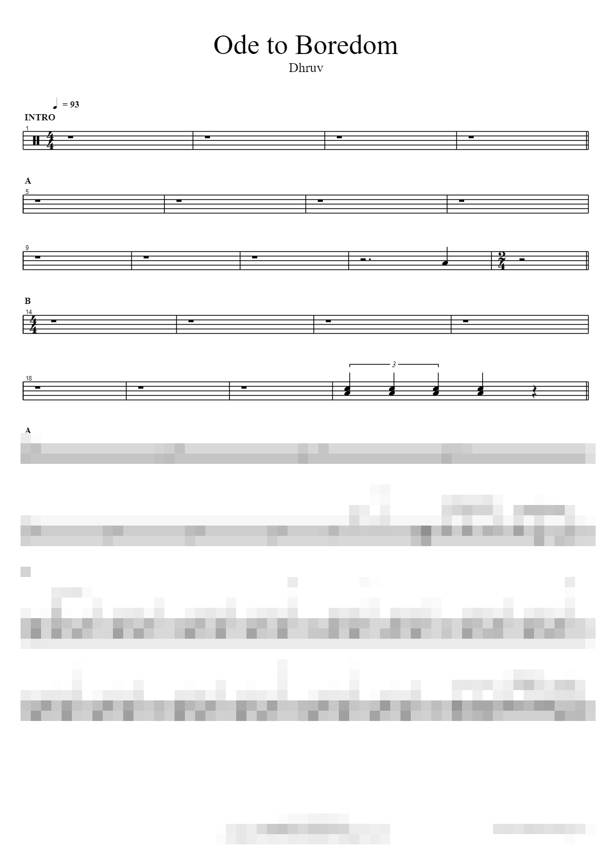 Ode to Boredom Sheet Music Preview
