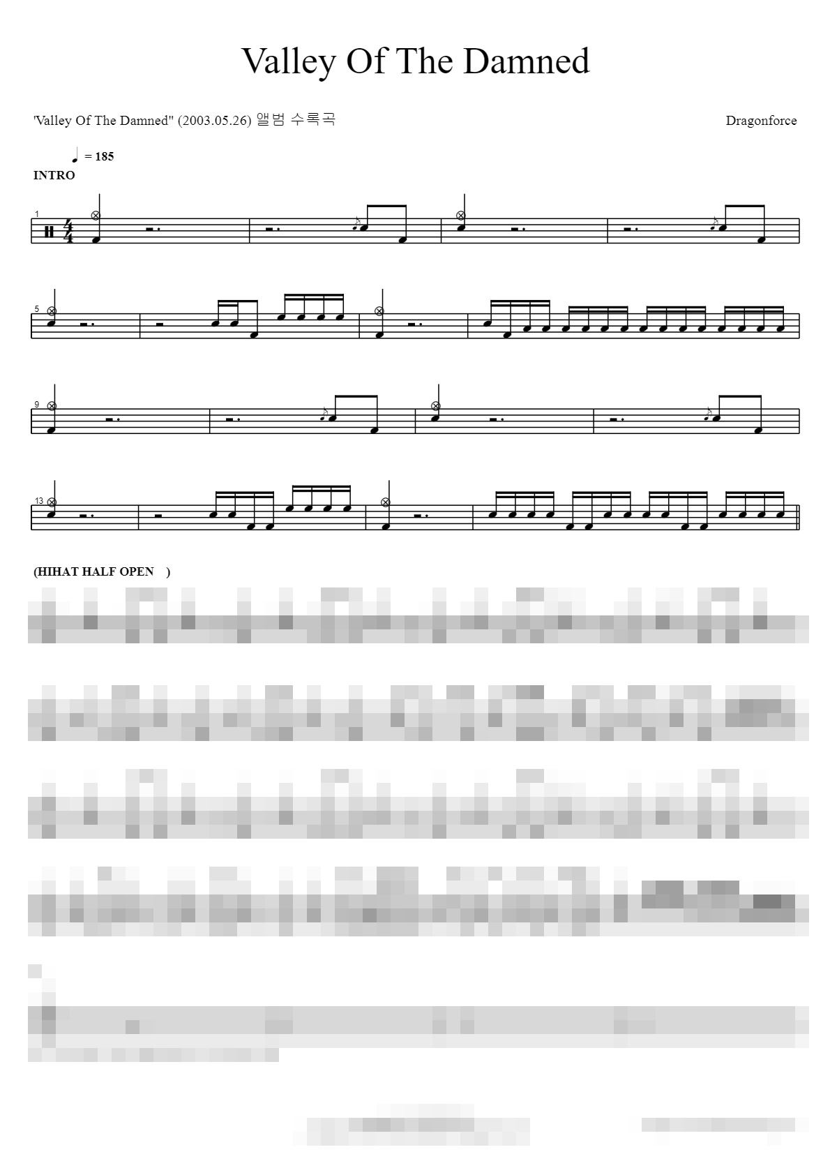 Valley Of The Damned Sheet Music Preview