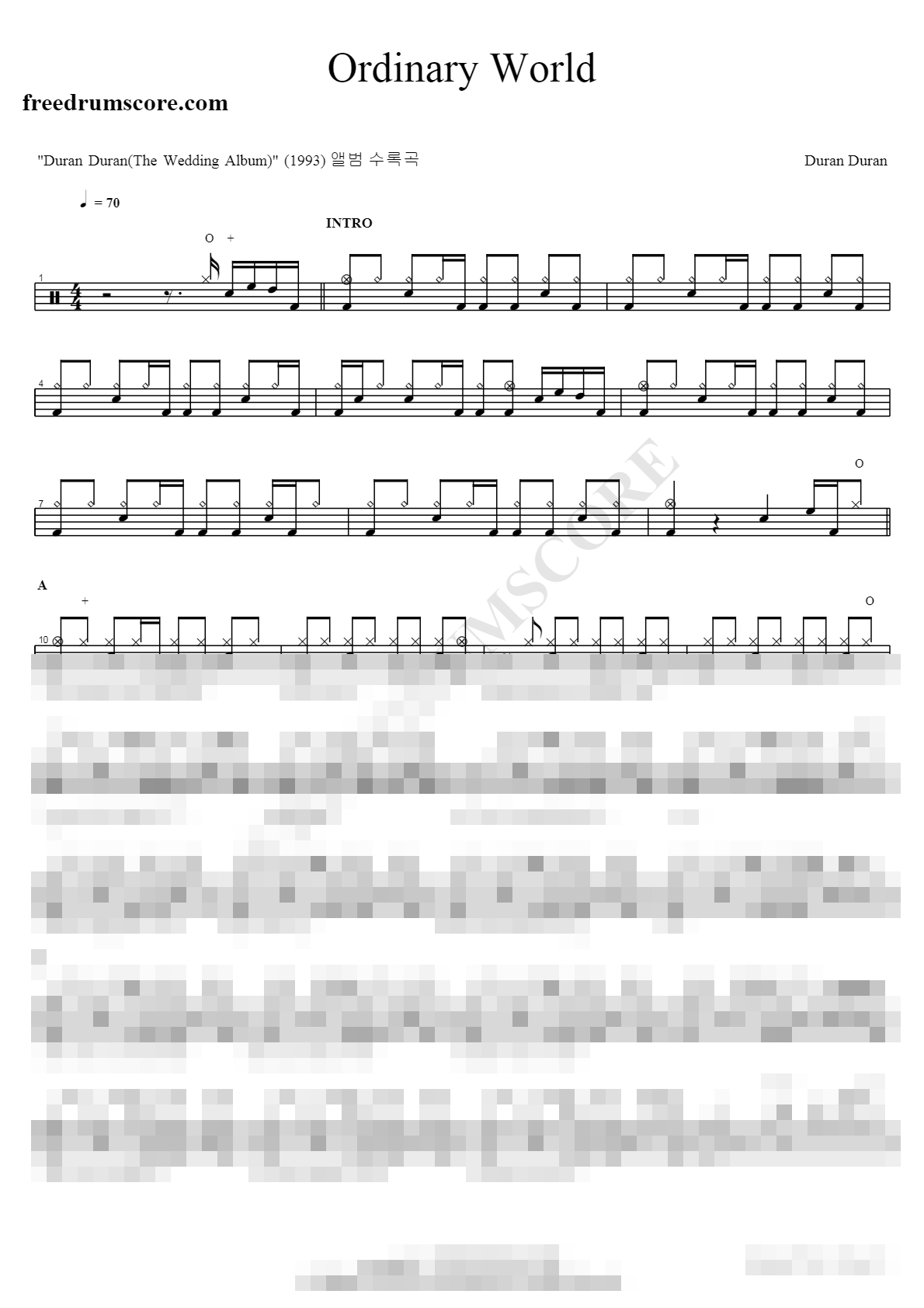 Ordinary World Sheet Music Preview