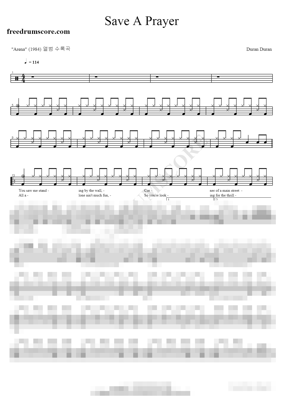 Save A Prayer Sheet Music Preview