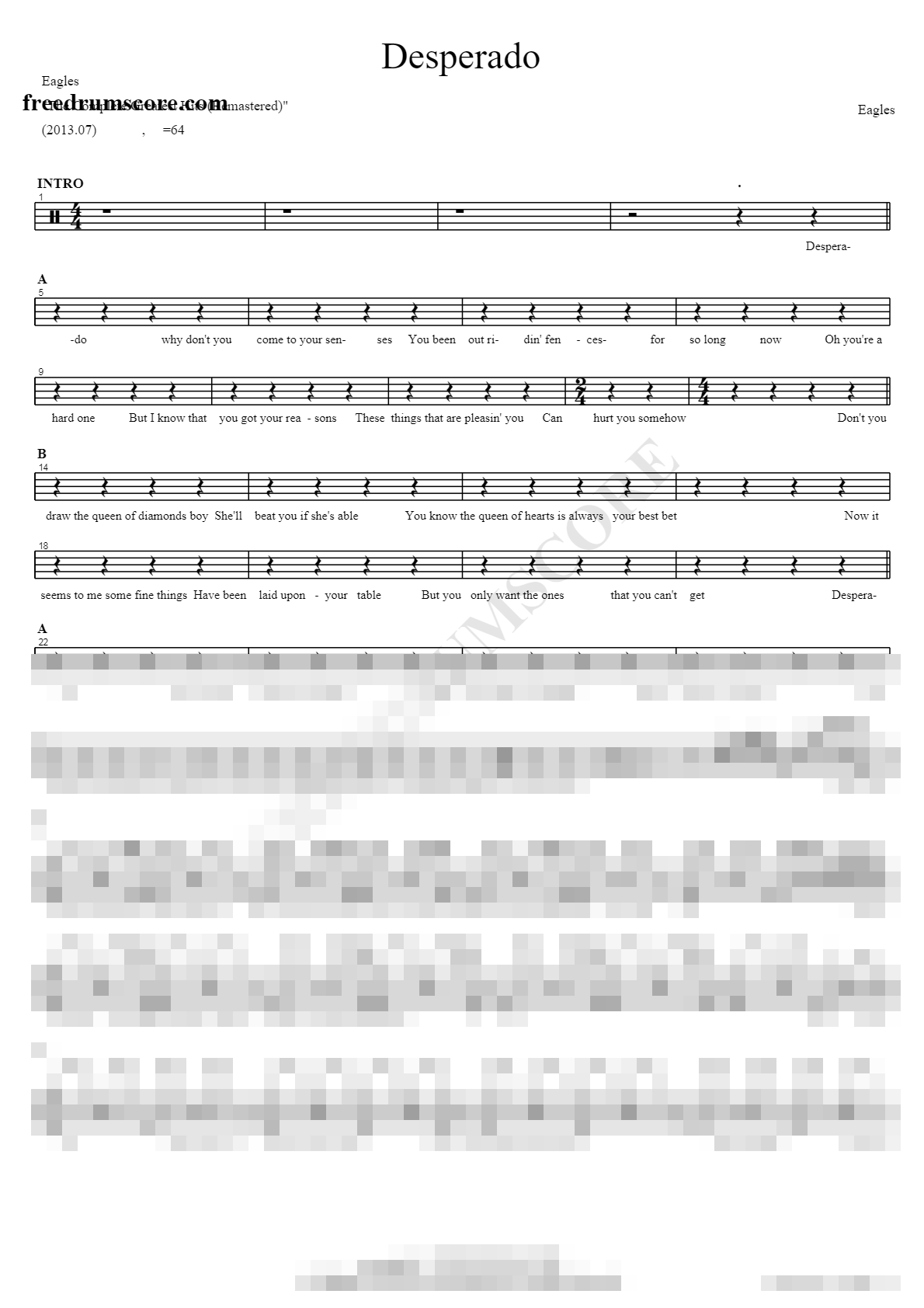 Desperado Sheet Music Preview