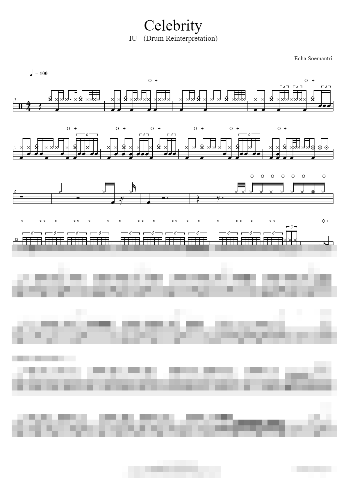 Celebrity (Drum Reinterpretation) Sheet Music Preview