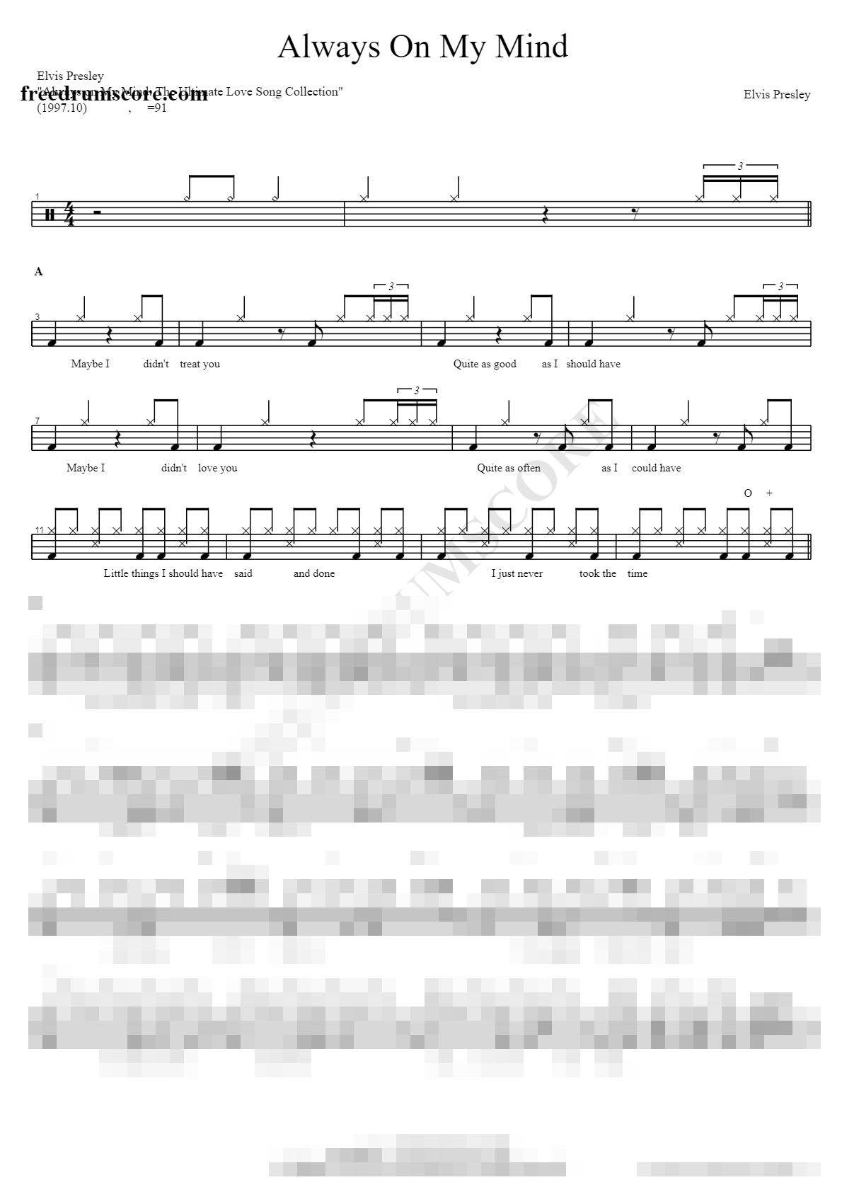 Always On My Mind Sheet Music Preview
