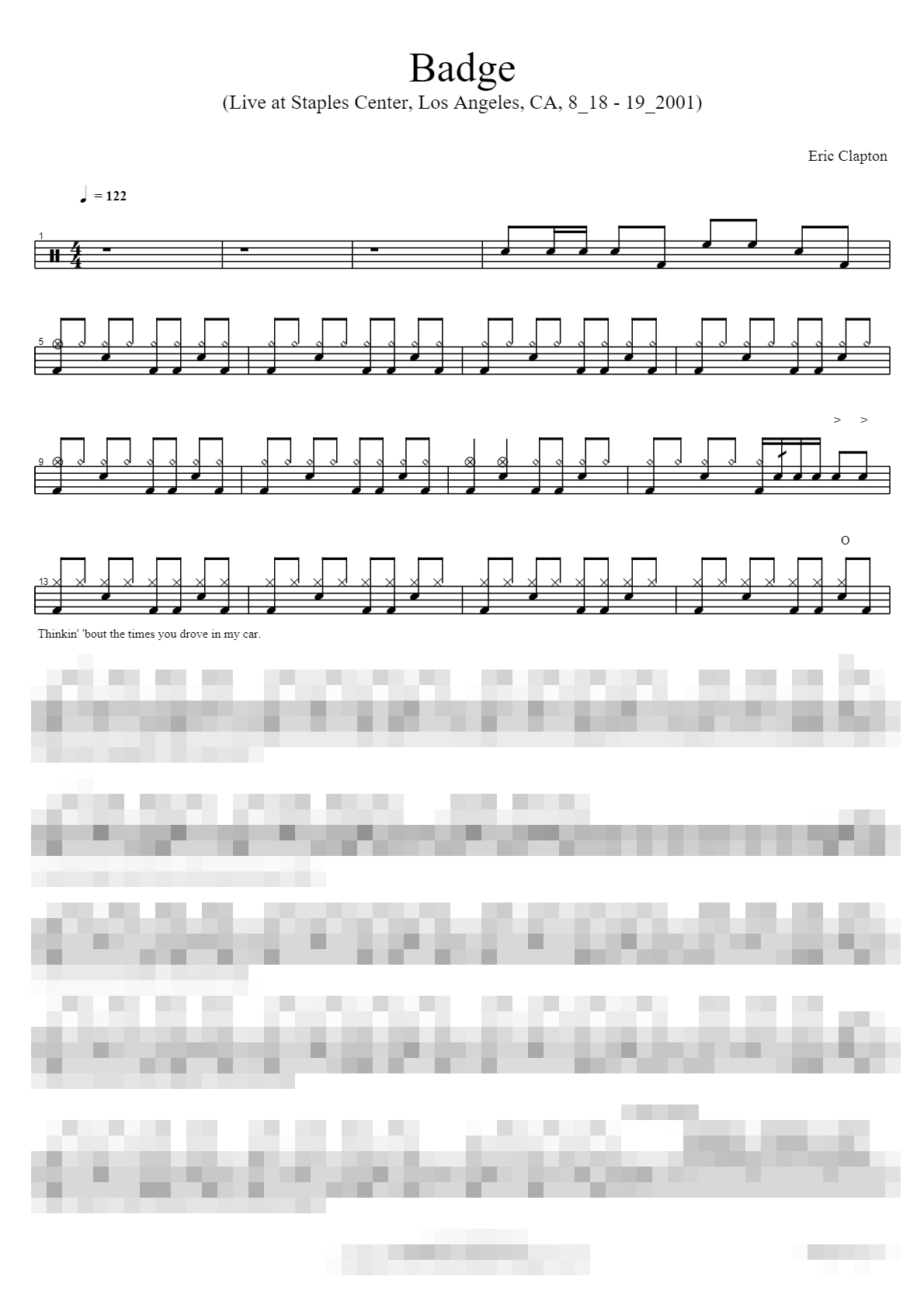 Badge (Live at Staples Center, Los Angeles, CA, 8_18 - 19_2001) Sheet Music Preview