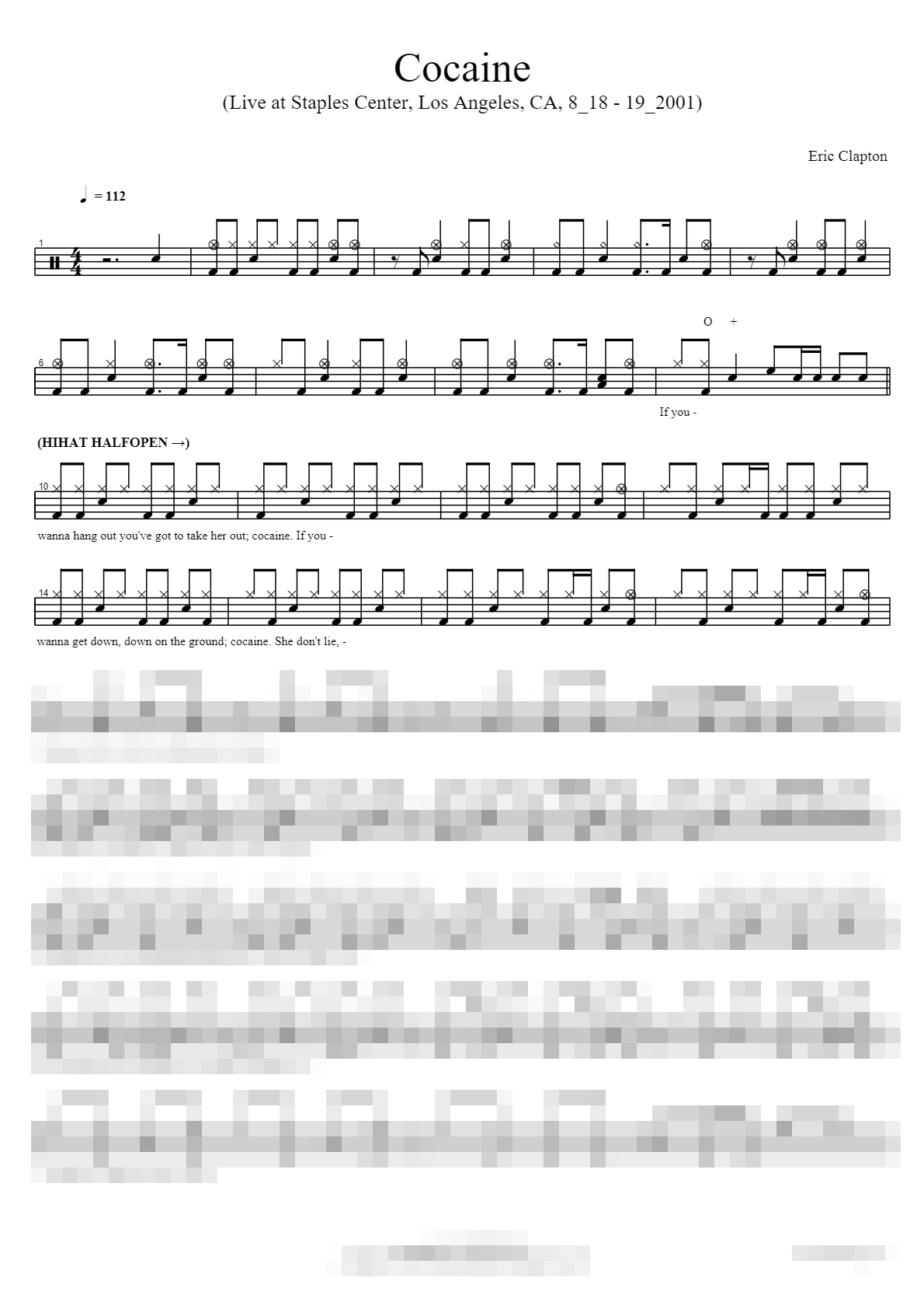 Cocaine (Live at Staples Center, Los Angeles, CA, 8_18 - 19_2001) Sheet Music Preview
