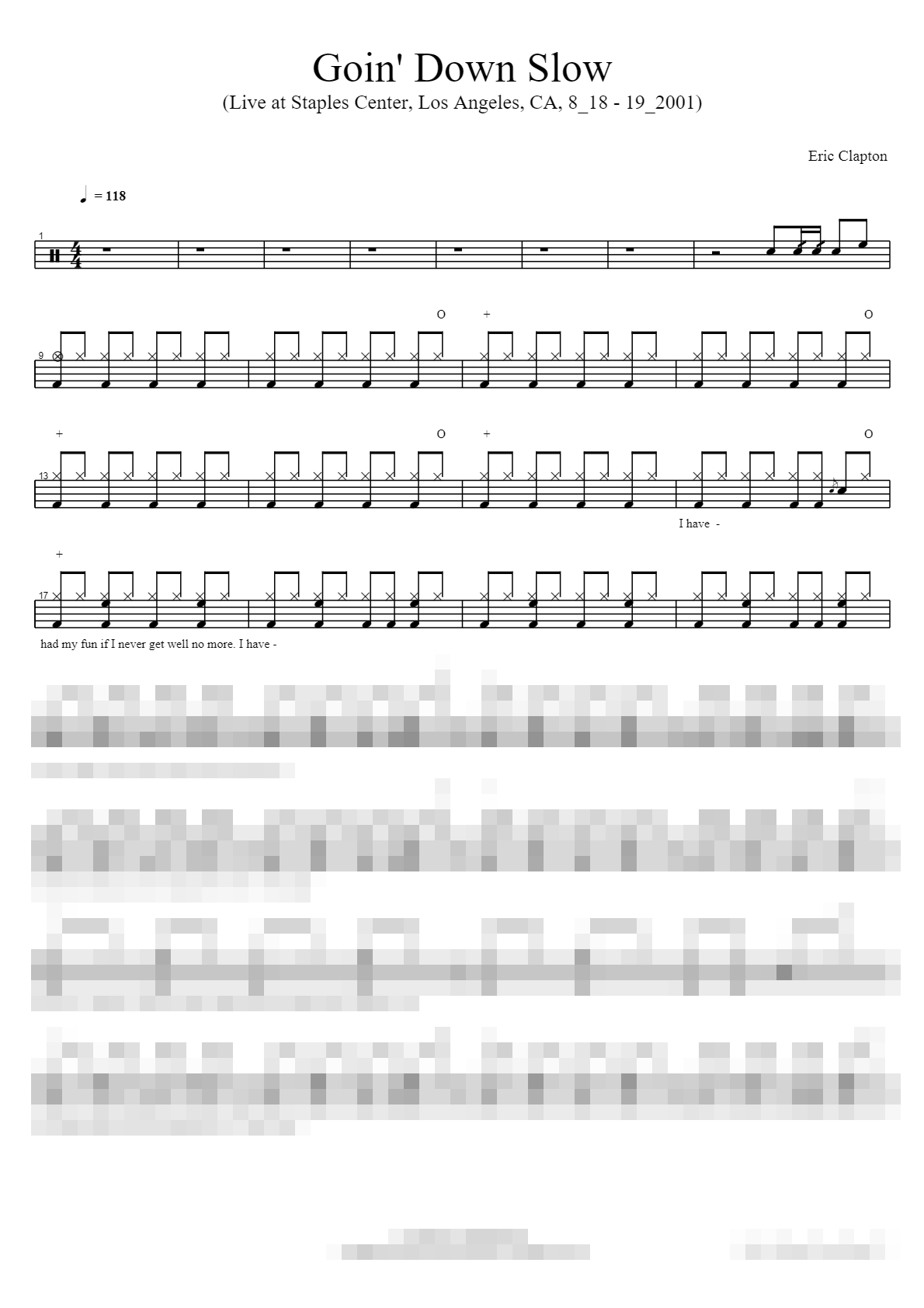 Goin' Down Slow (Live at Staples Center, Los Angeles, CA, 8_18 - 19_2001) Sheet Music Preview
