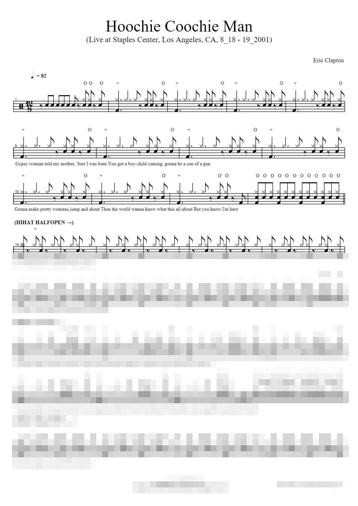 Hoochie Coochie Man (Live at Staples Center, Los Angeles, CA, 8_18 - 19_2001) Sheet Music Preview