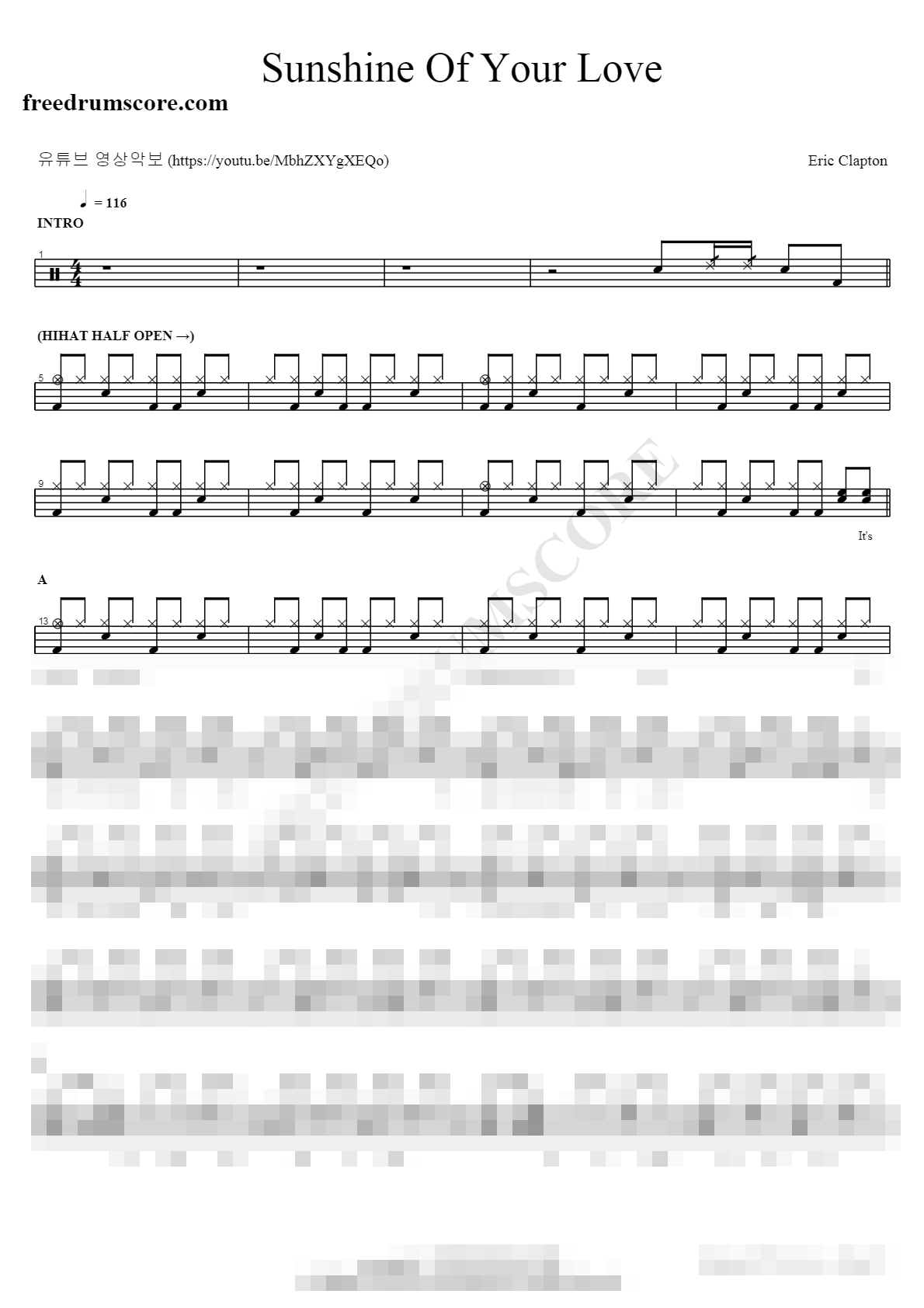 Sunshine Of Your Love Sheet Music Preview