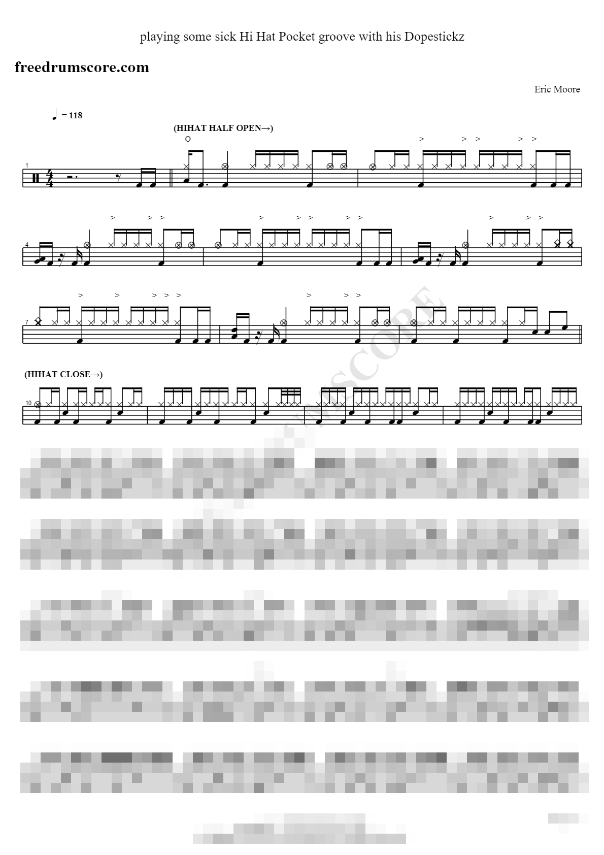 Eric Moore playing some sick Hi Hat Pocket groove with his Dopestickz Sheet Music Preview