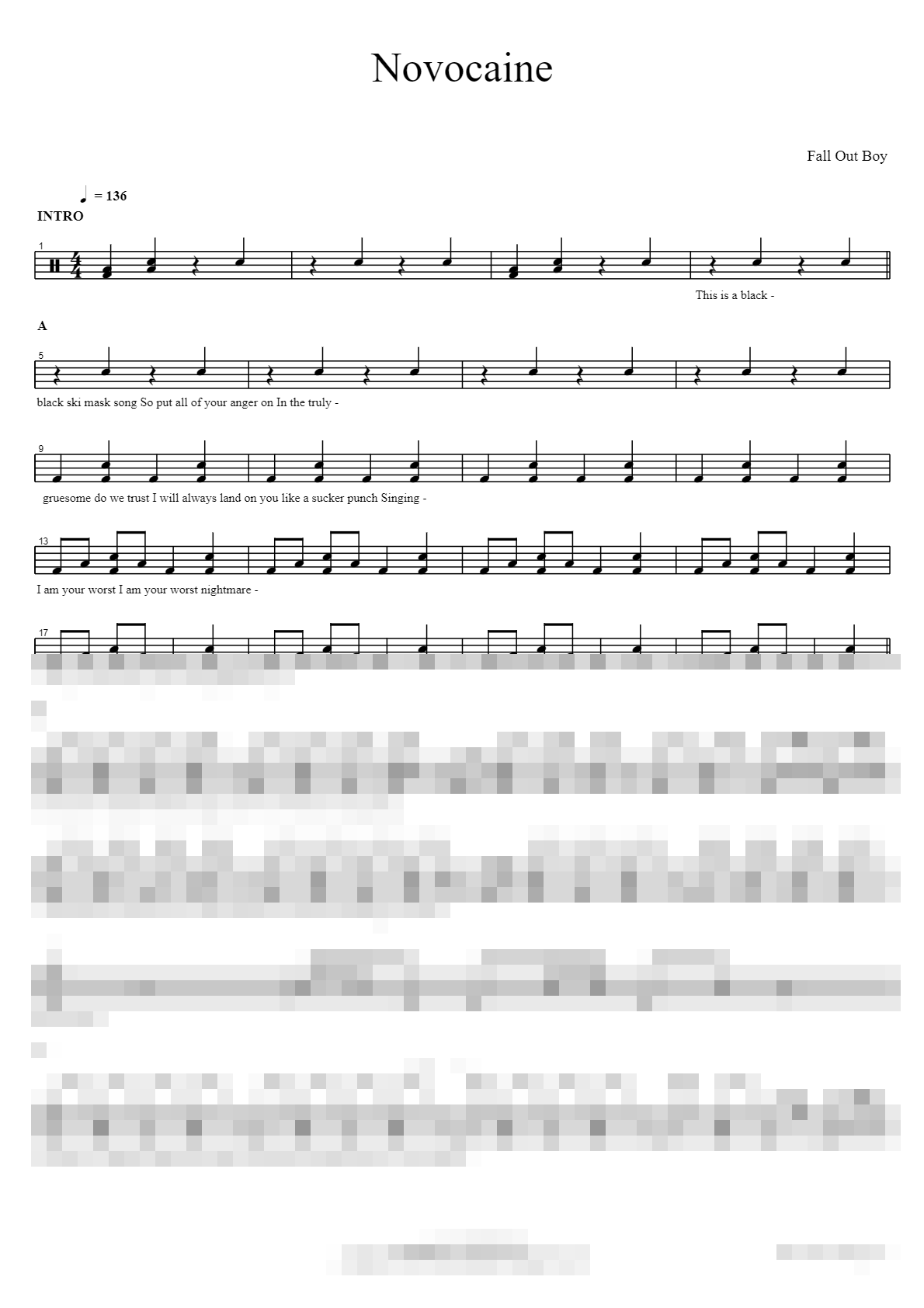 Novocaine Sheet Music Preview