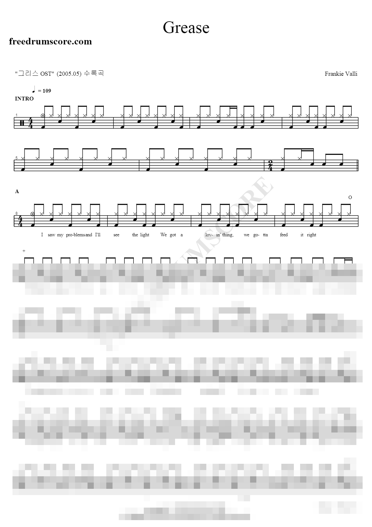 Grease Sheet Music Preview