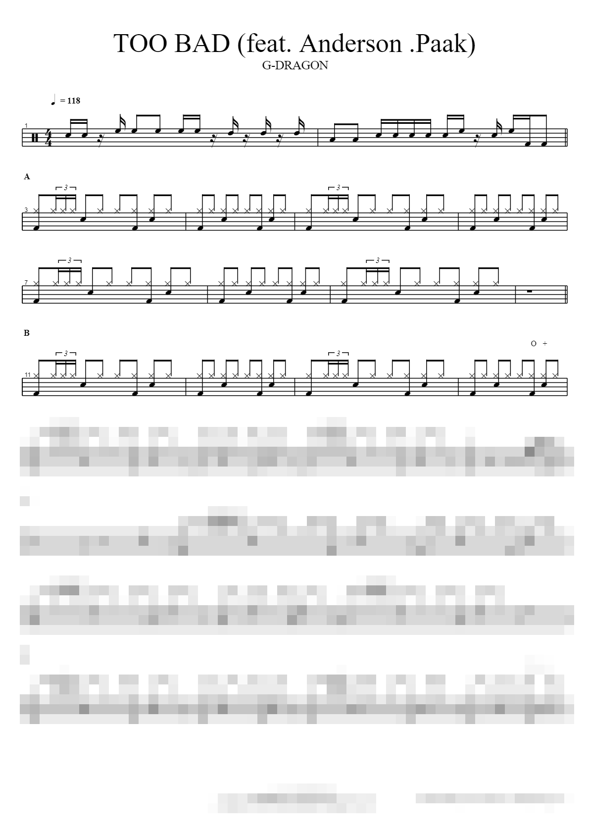 TOO BAD (feat. Anderson .Paak) Sheet Music Preview