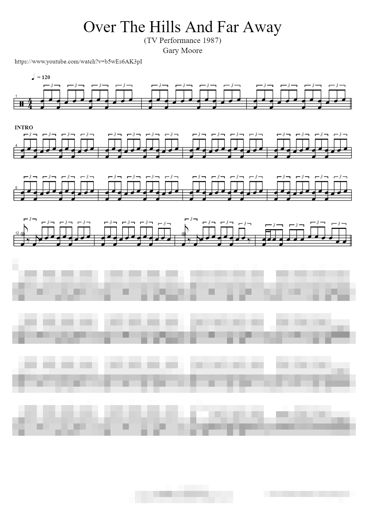 Over The Hills And Far Away (TV Performance 1987) Sheet Music Preview