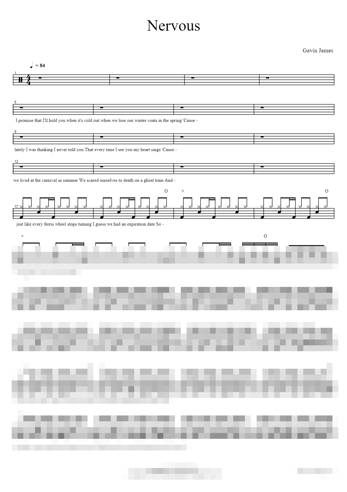 Nervous Sheet Music Preview