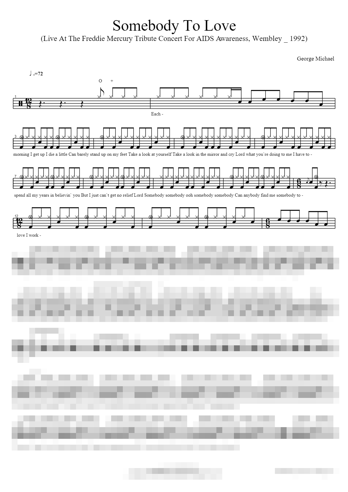 Somebody To Love (Live At The Freddie Mercury Tribute Concert For AIDS Awareness, Wembley _ 1992) Sheet Music Preview