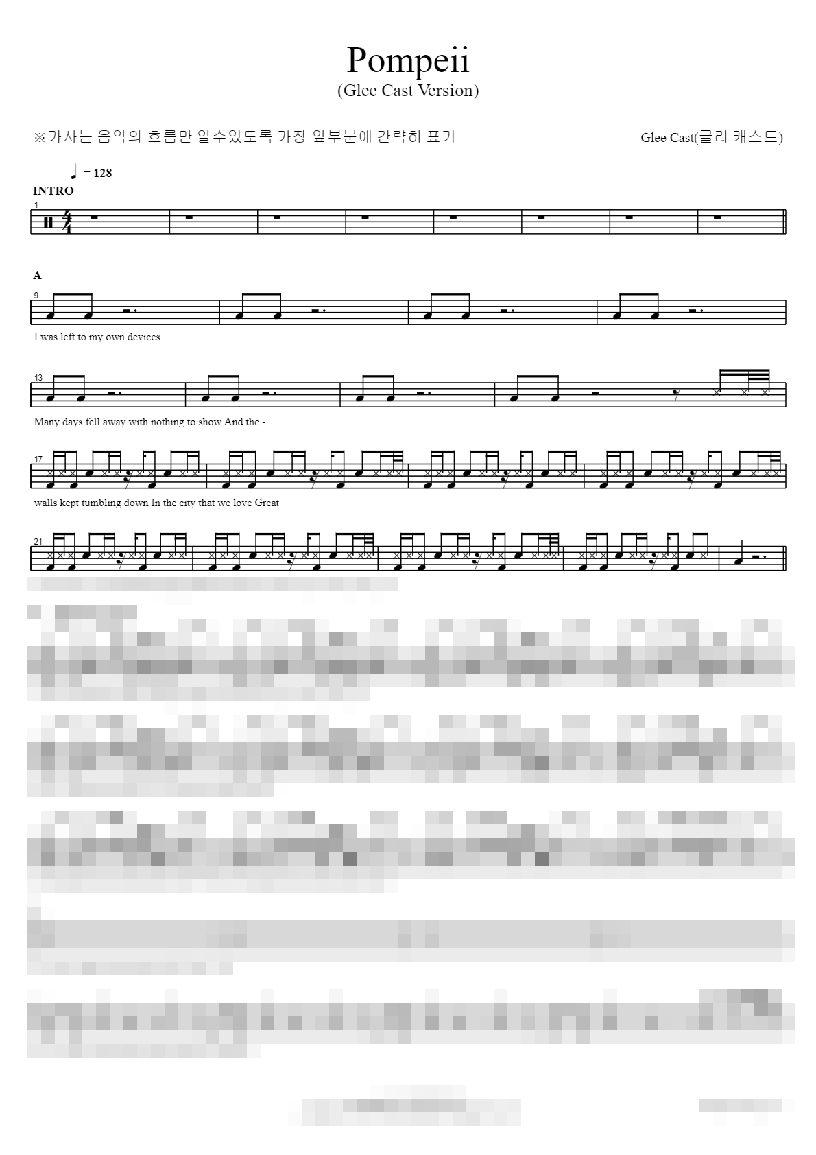 Pompeii (Glee Cast Version) Sheet Music Preview