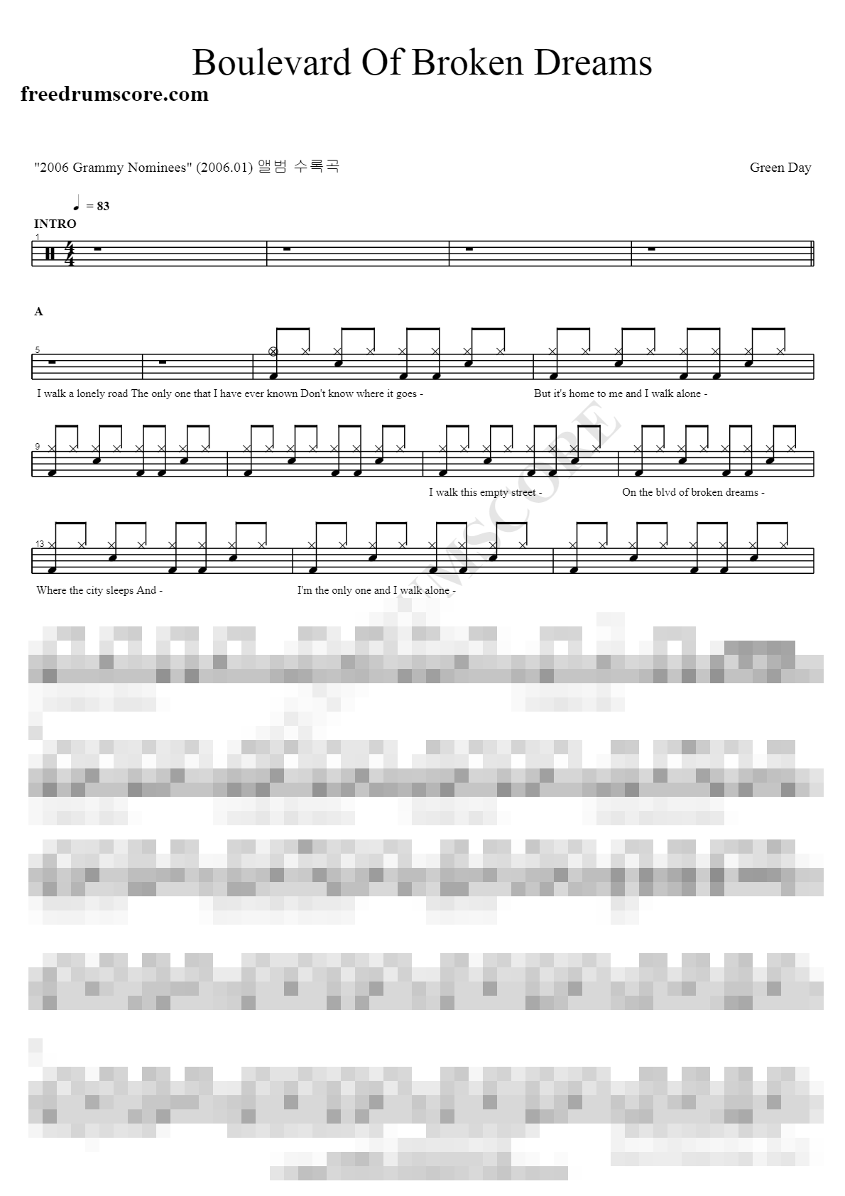 Boulevard Of Broken Dreams Sheet Music Preview