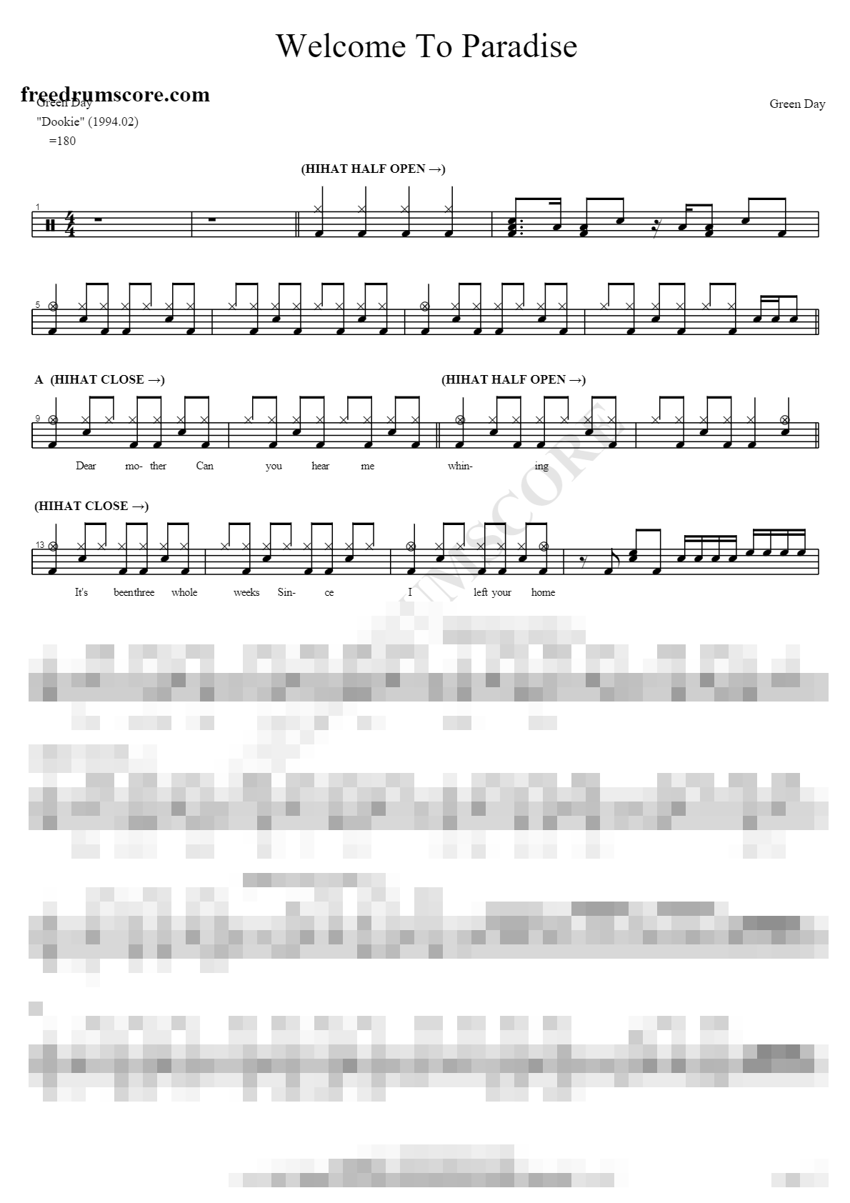 Welcome To Paradise Sheet Music Preview