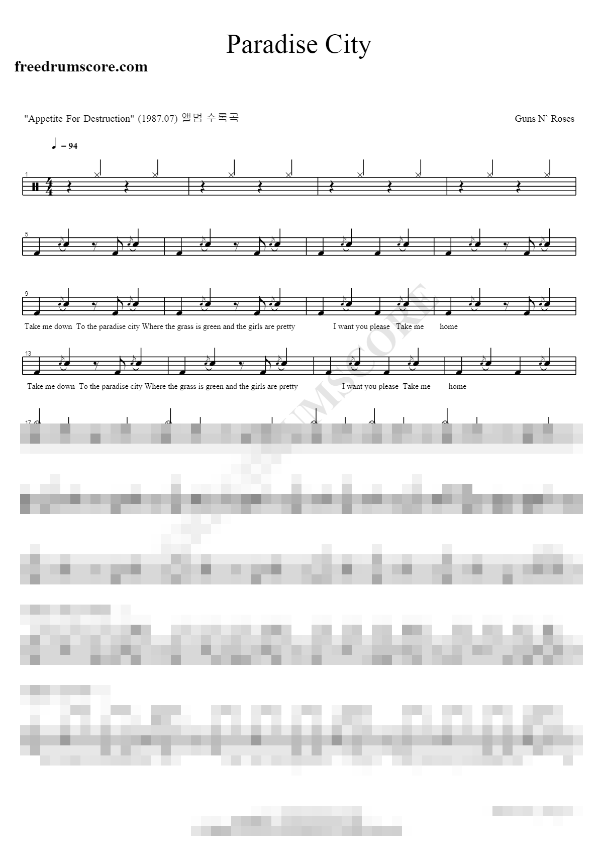 Paradise City Sheet Music Preview