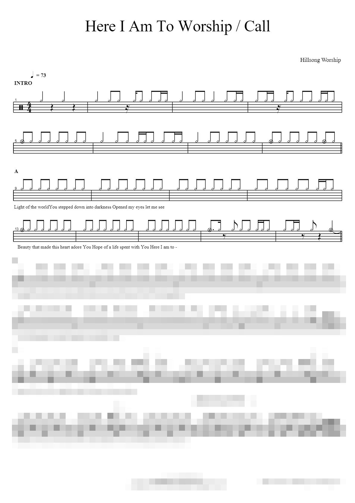 Here I Am To Worship Call Sheet Music Preview