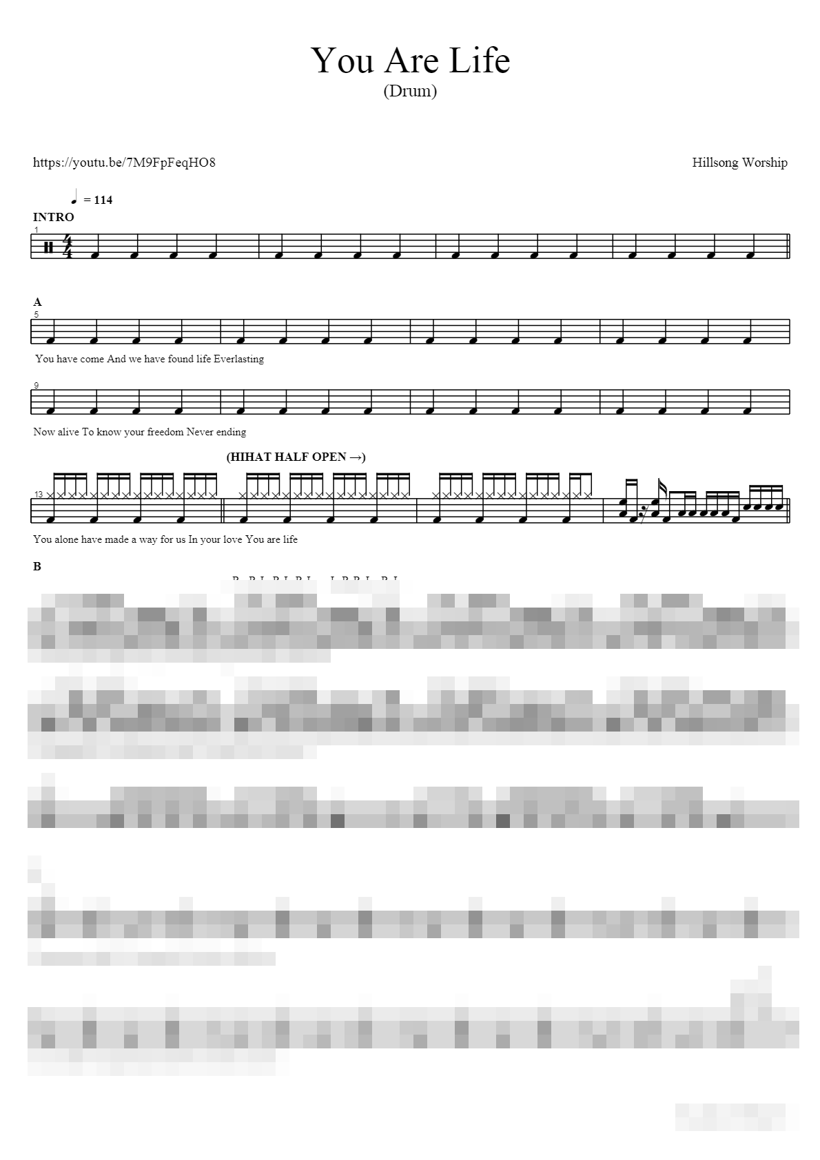 You Are Life (Drum) Sheet Music Preview