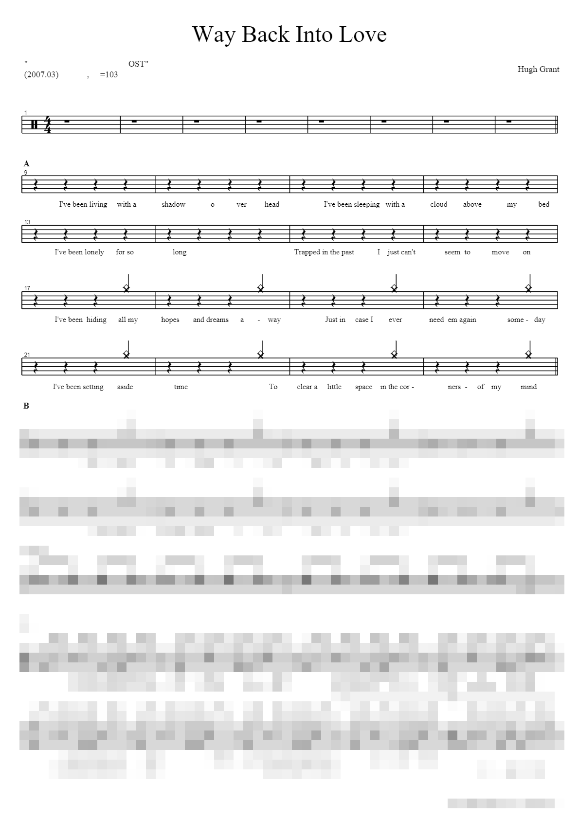 Way Back Into Love Sheet Music Preview