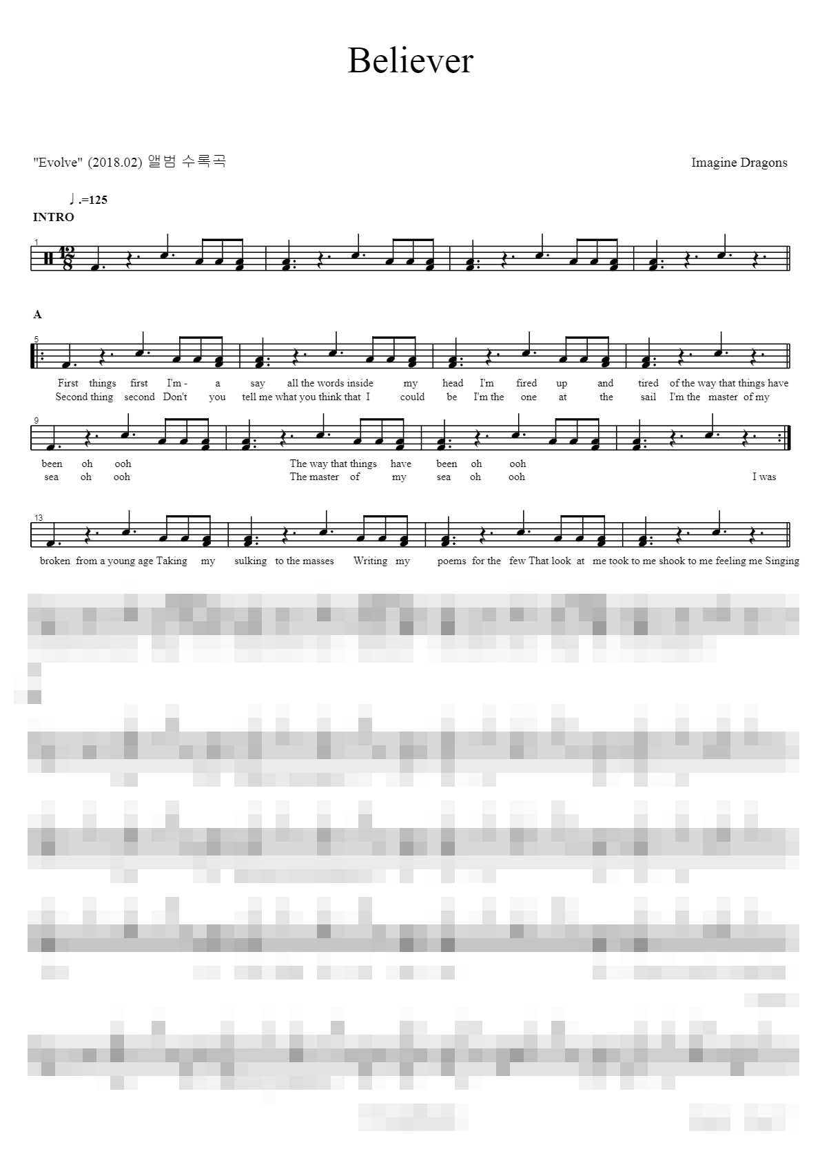 Believer Sheet Music Preview