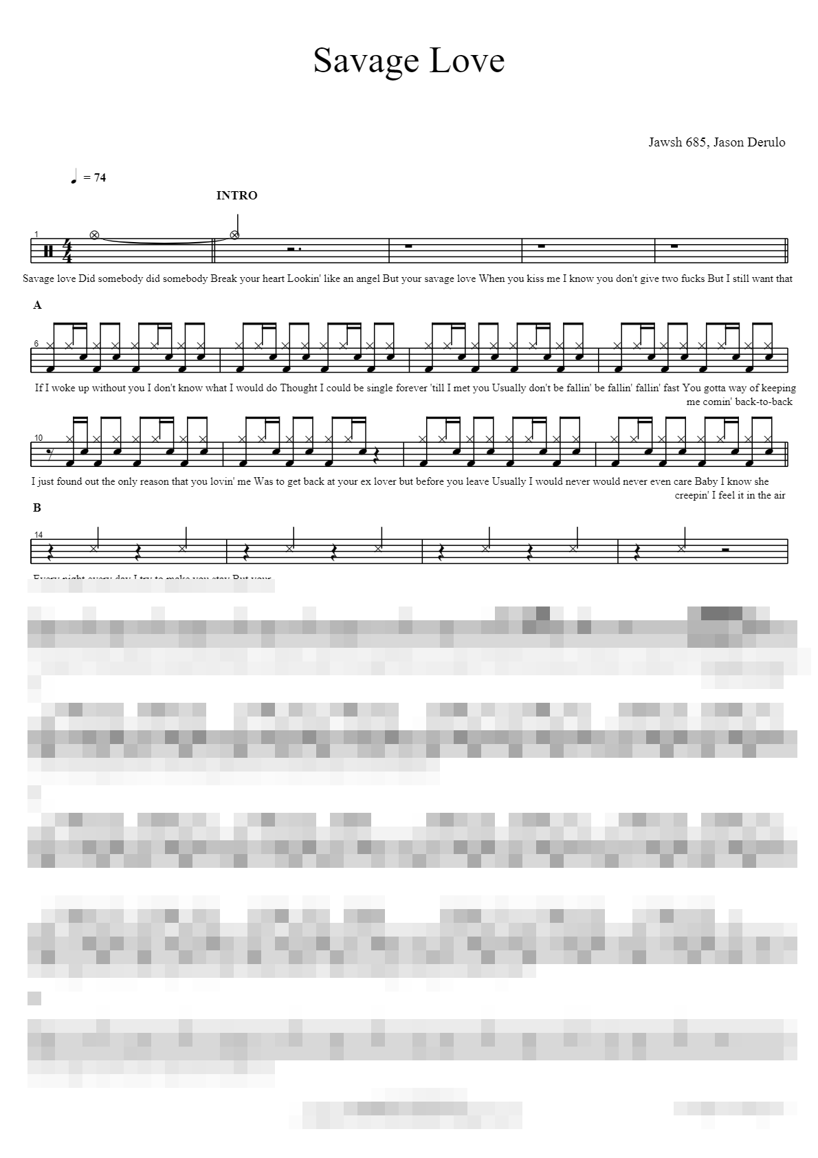 Savage Love Sheet Music Preview