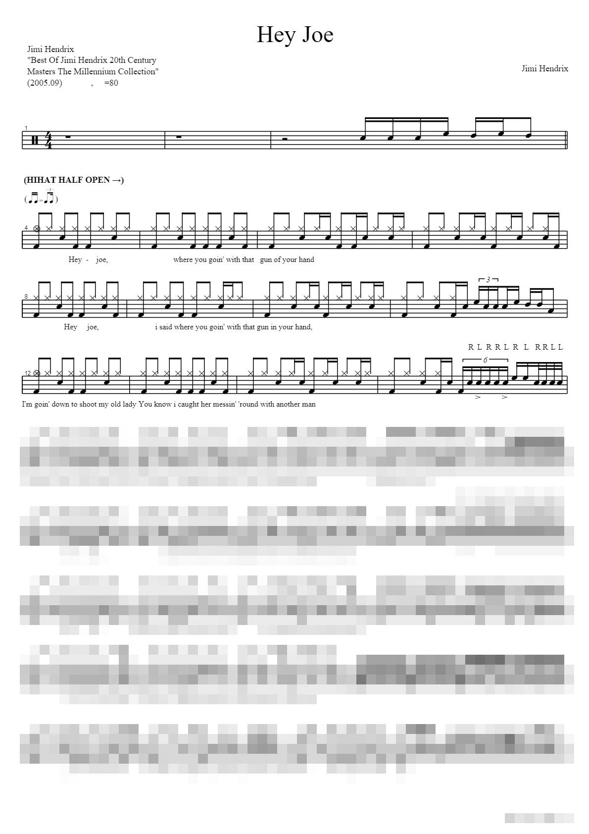 Hey joe Sheet Music Preview
