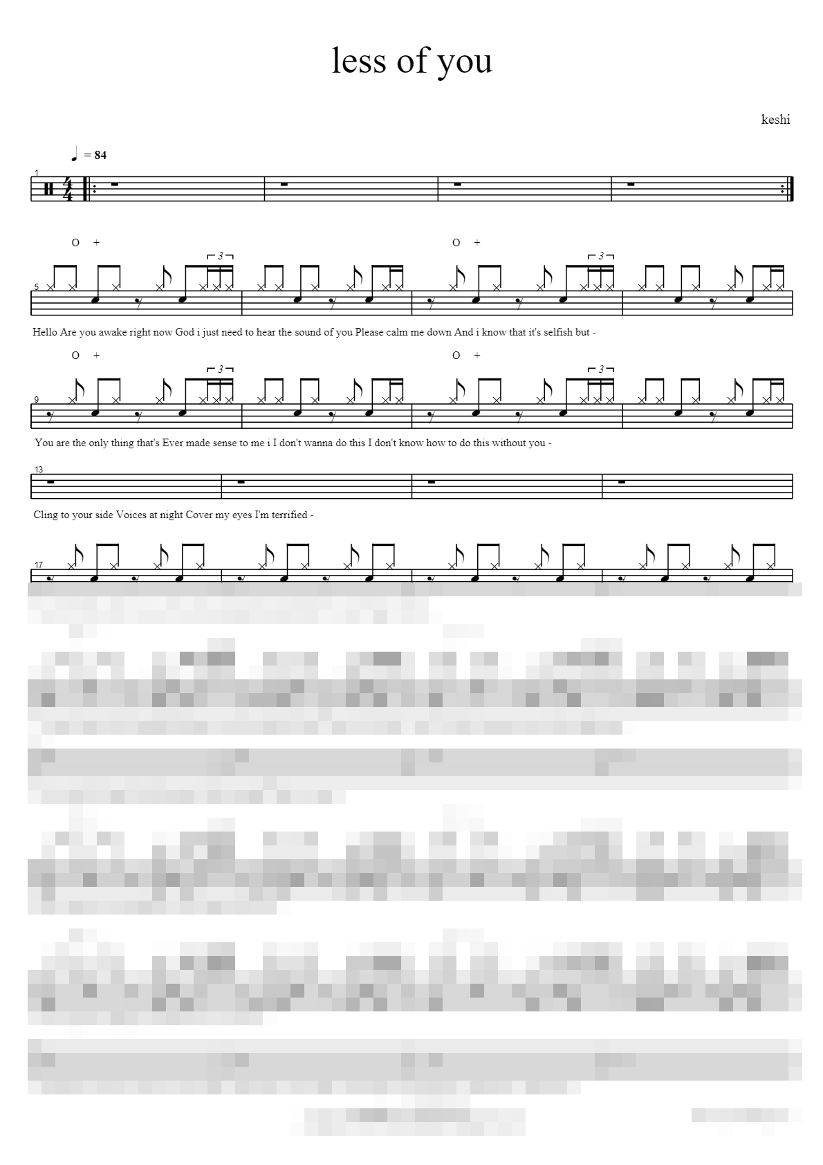 less of you Sheet Music Preview