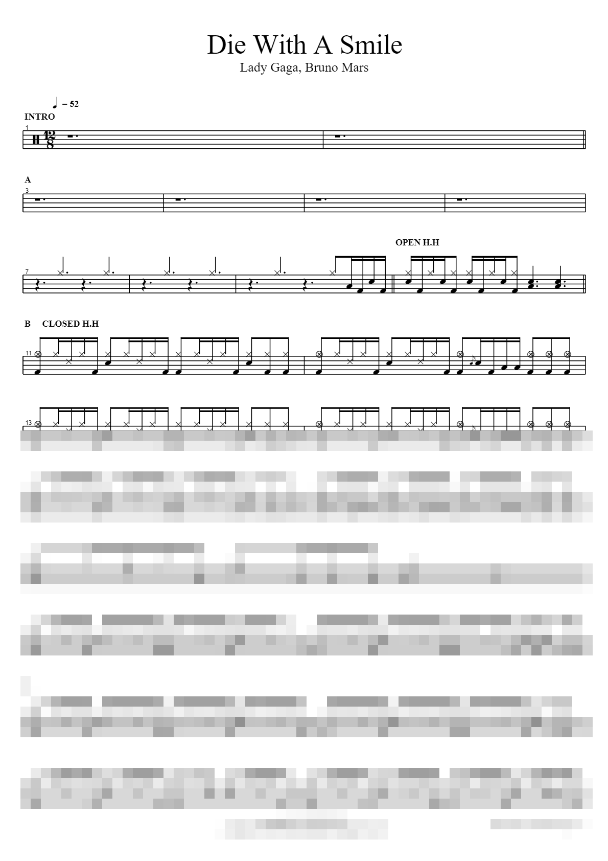 Die With A Smile Sheet Music Preview