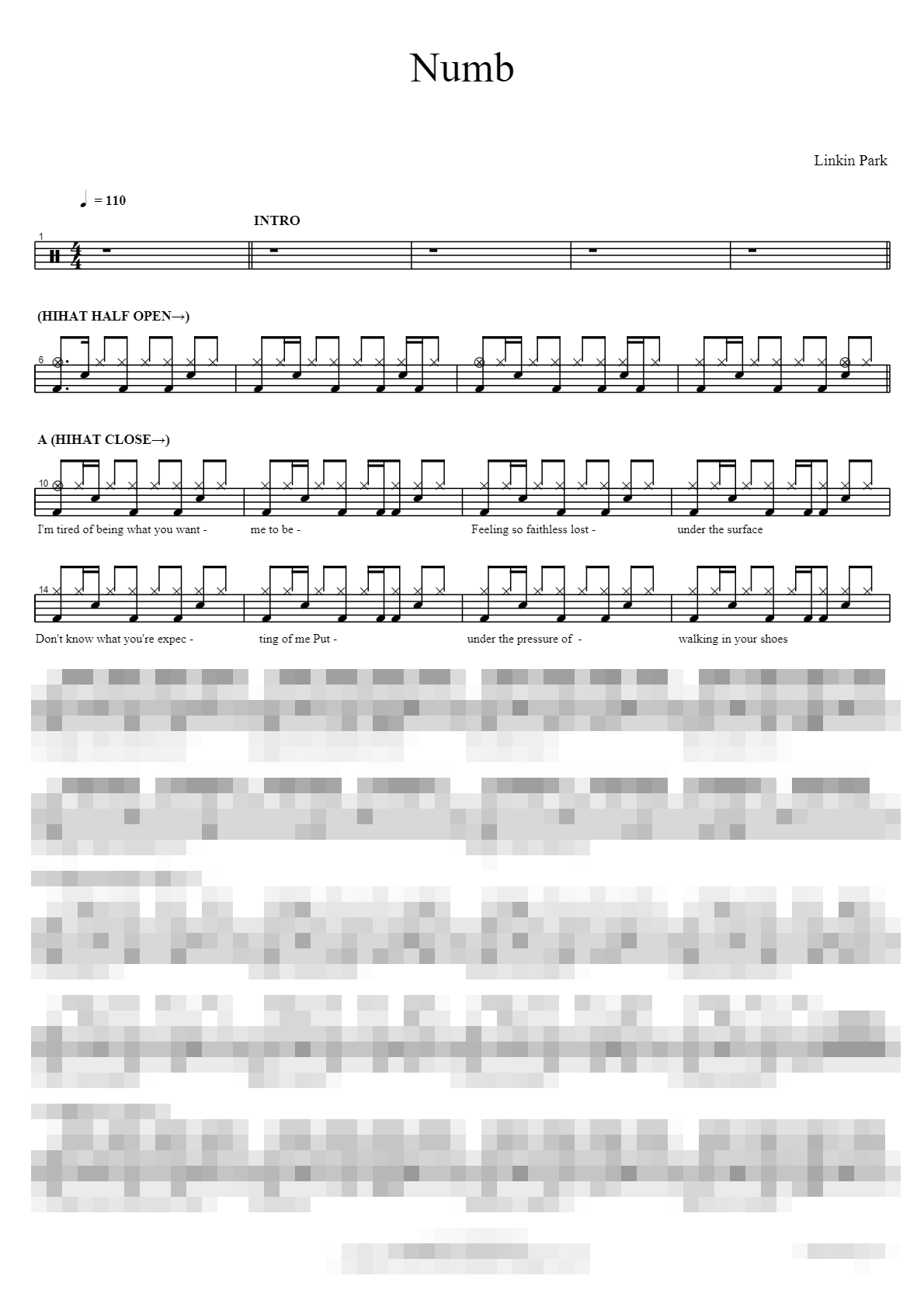 Numb Sheet Music Preview