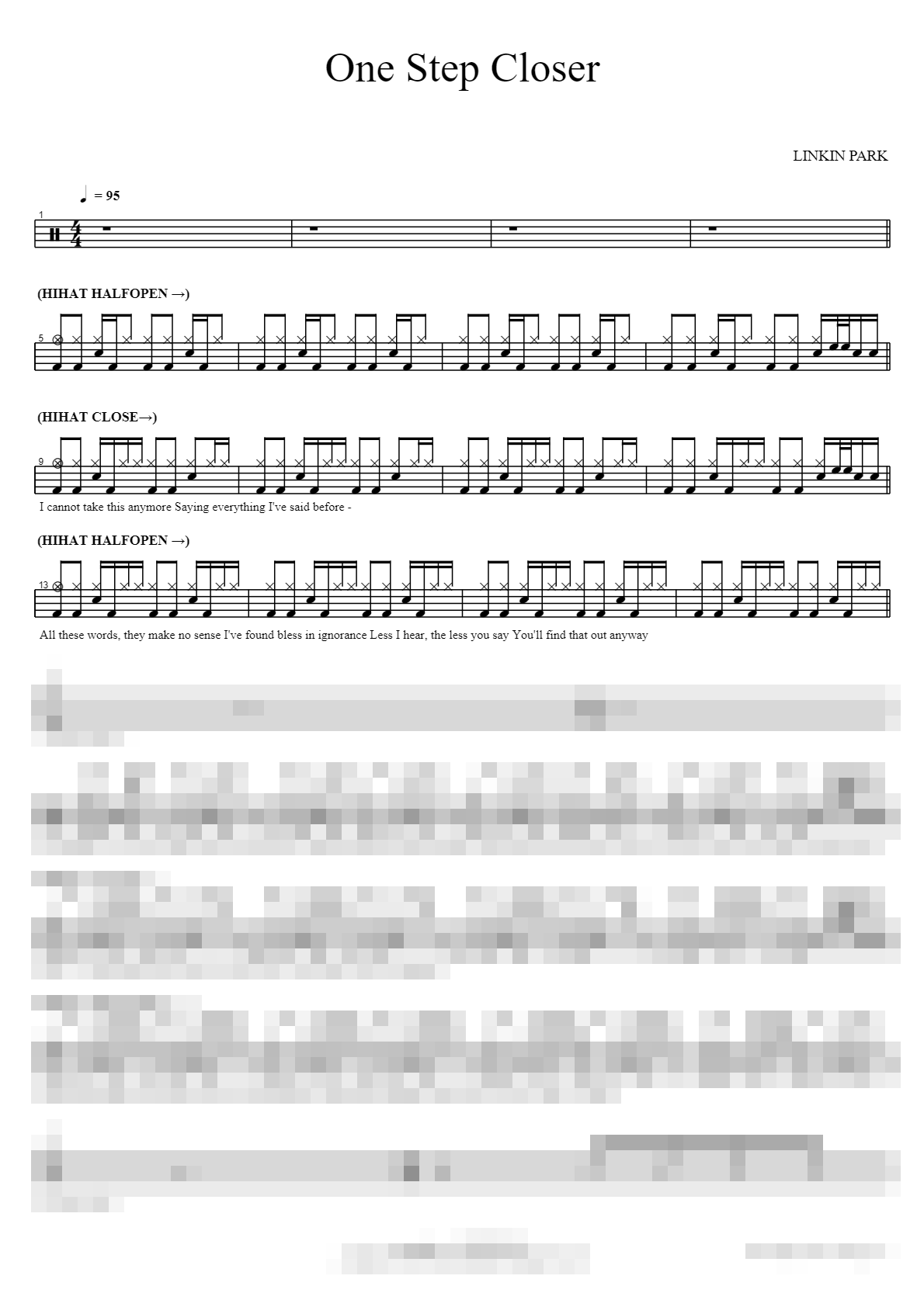 One Step Closer Sheet Music Preview