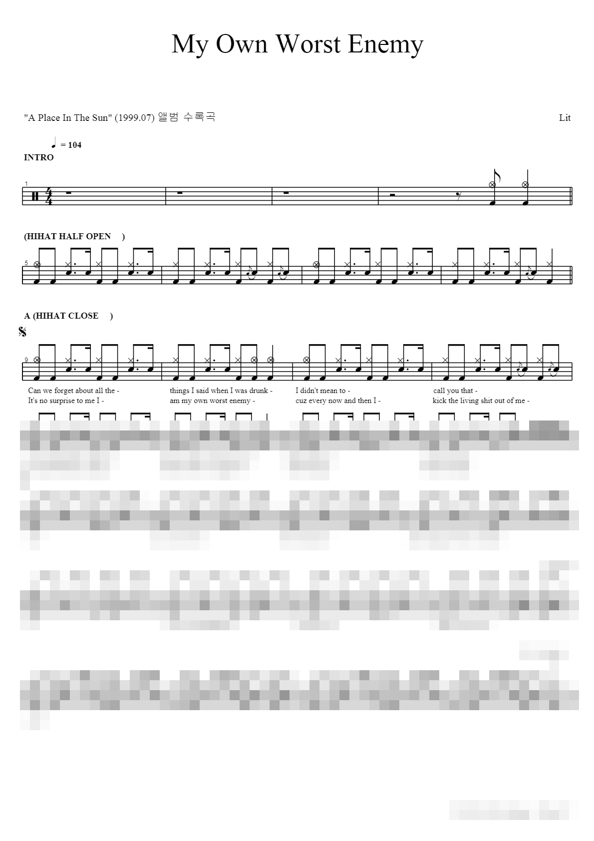 My Own Worst Enemy Sheet Music Preview